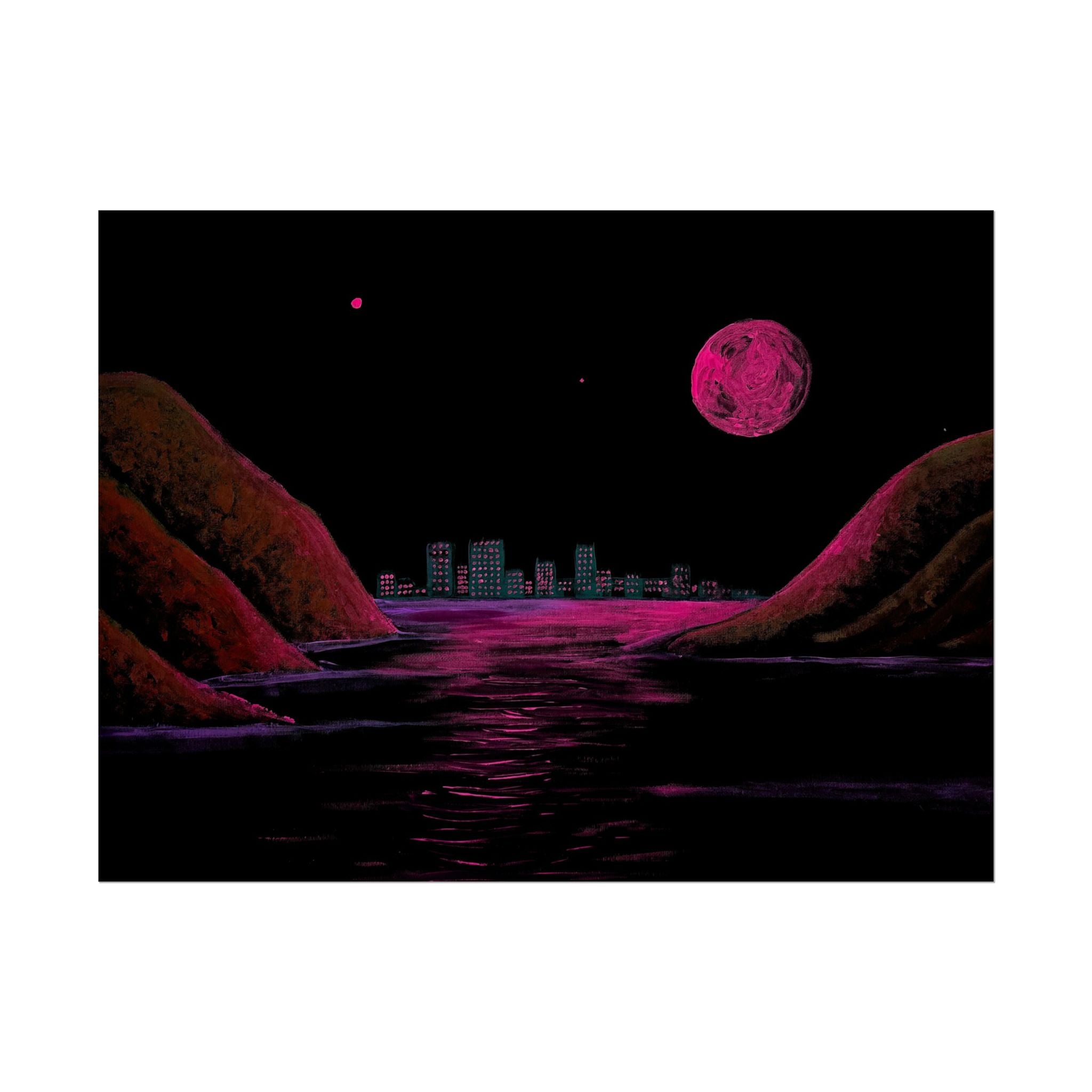 Retro Neon Coastal Cityscape Poster