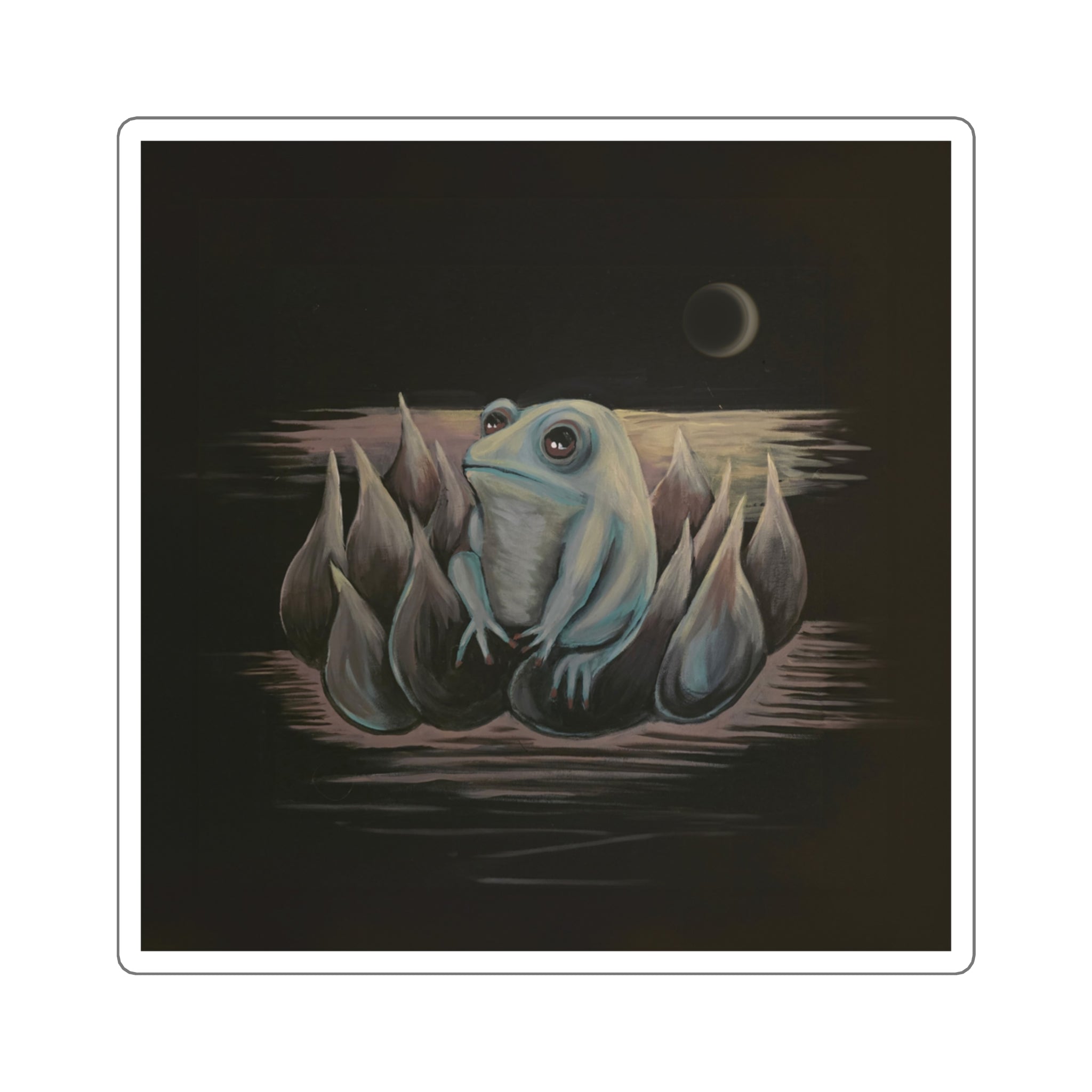Frog on Lotus Square Sticker — Cute Nighttime Amphibian Art