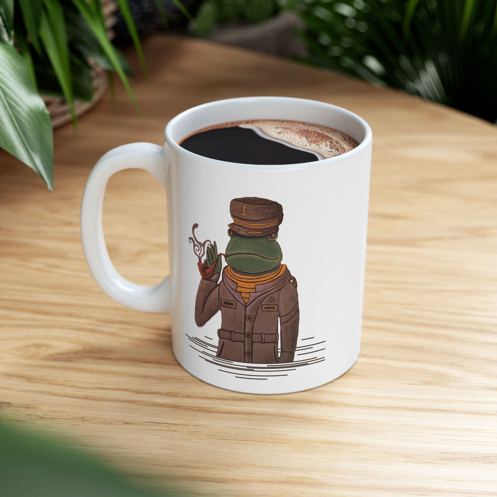 Frog Ship Captain Ceramic Mug — Vintage Nautical Frog with Pipe (11oz, 15oz)