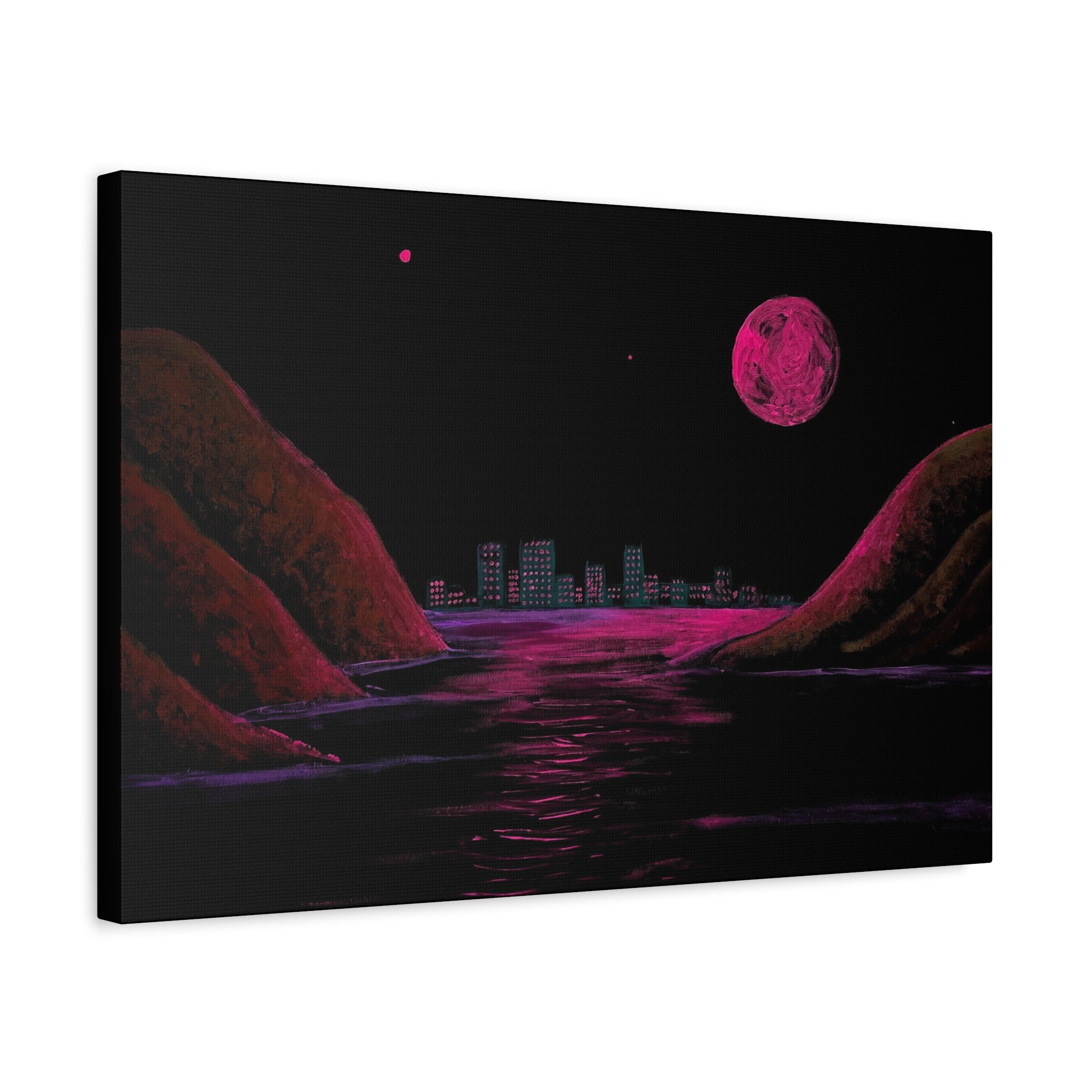 magenta / Neon Coastal City Canvas Print
