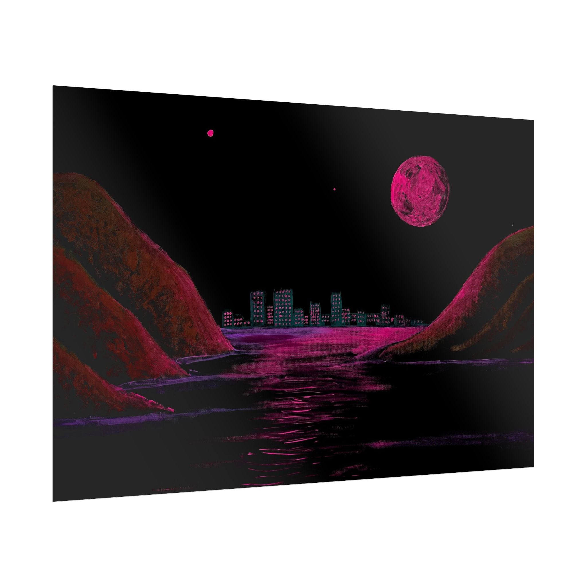Retro Neon Coastal Cityscape Poster