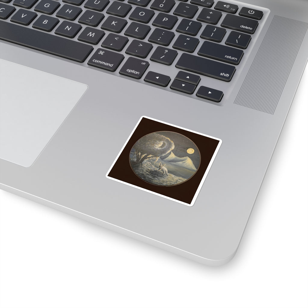 Moonlit Fennoc Fox Square Sticker — Vintage Nightscape Laptop Decal