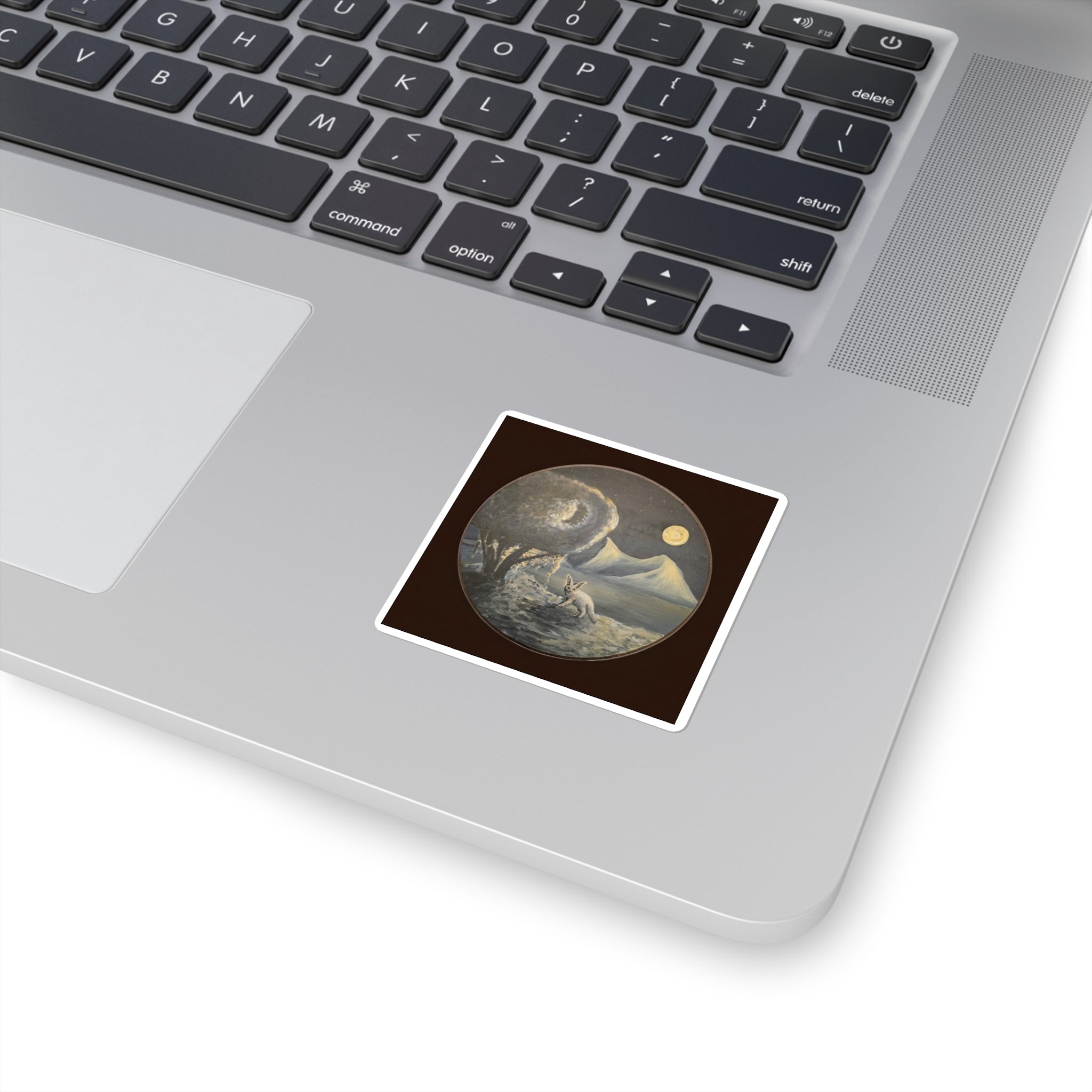 Moonlit Fennoc Fox Square Sticker — Vintage Nightscape Laptop Decal