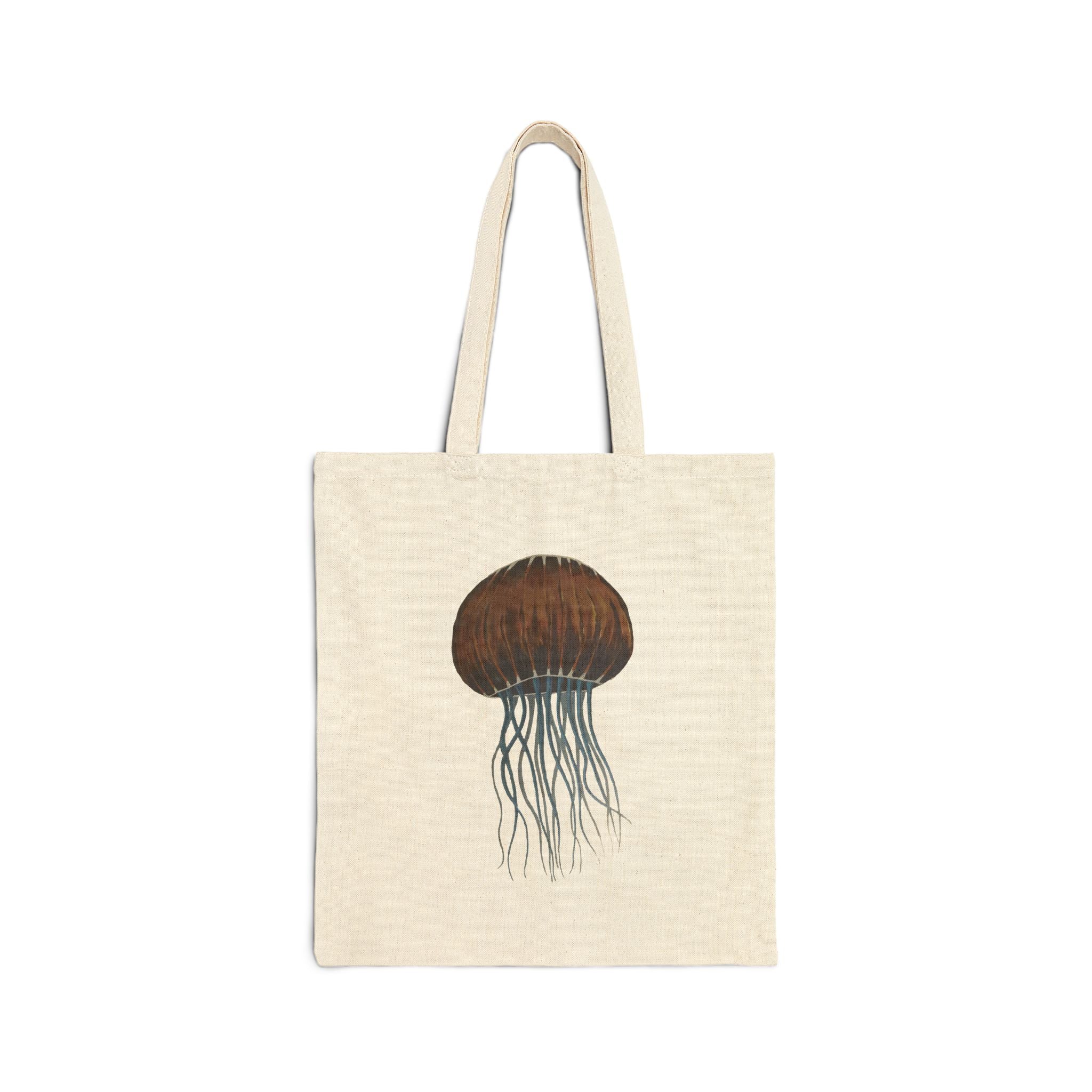 Jellyfish Canvas Tote Bag — Vintage Watercolor Sea Life Beach Market Bag