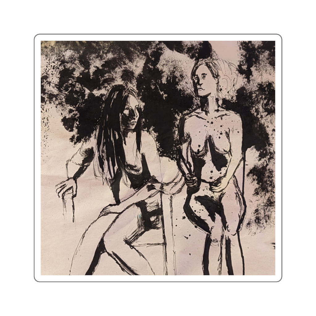 Figure Study Square Sticker — Expressive Black Ink Women Sketch Art
