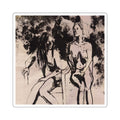 Figure Study Square Sticker — Expressive Black Ink Women Sketch Art