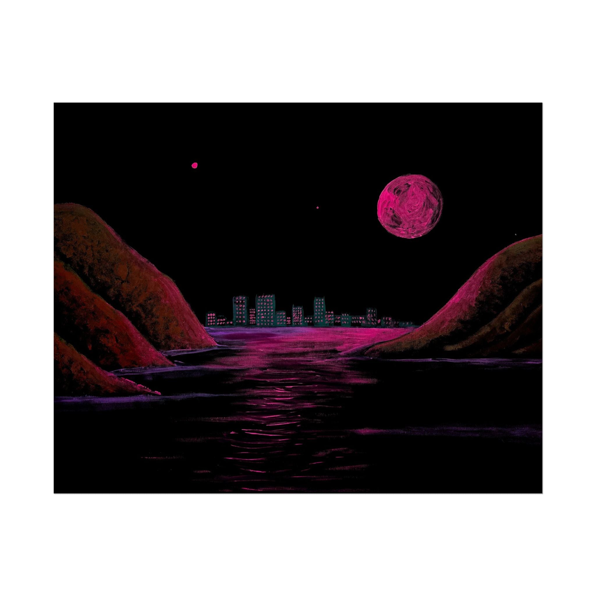 Retro Neon Coastal Cityscape Poster