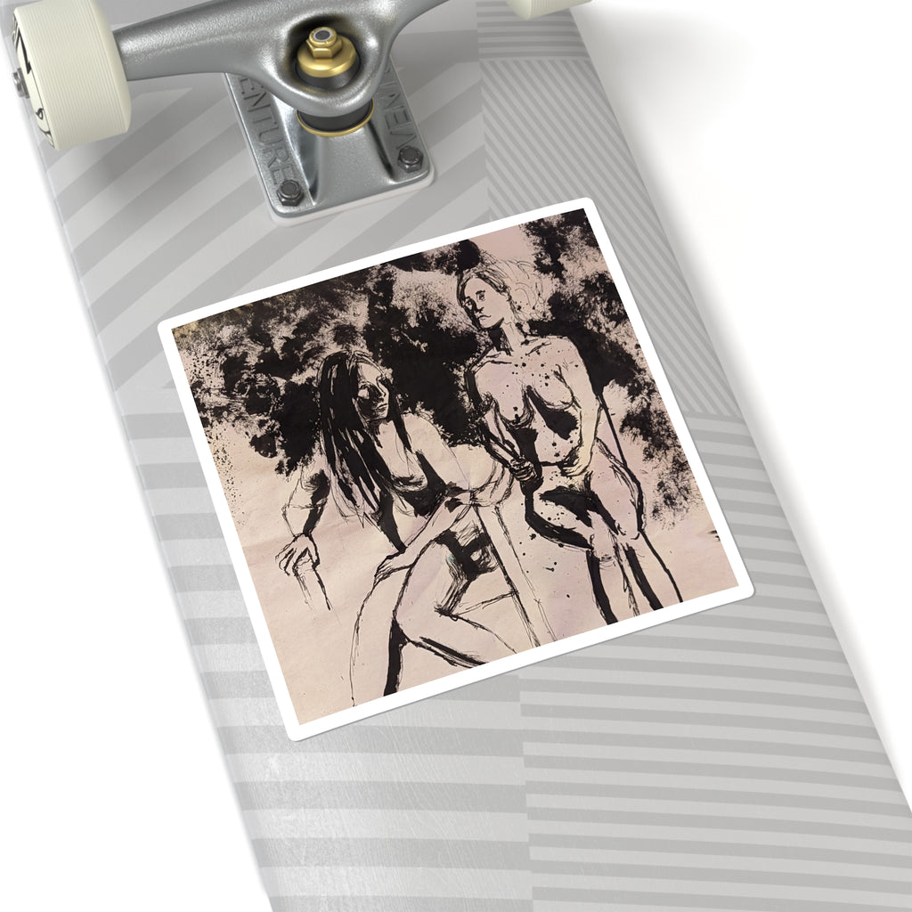 Figure Study Square Sticker — Expressive Black Ink Women Sketch Art