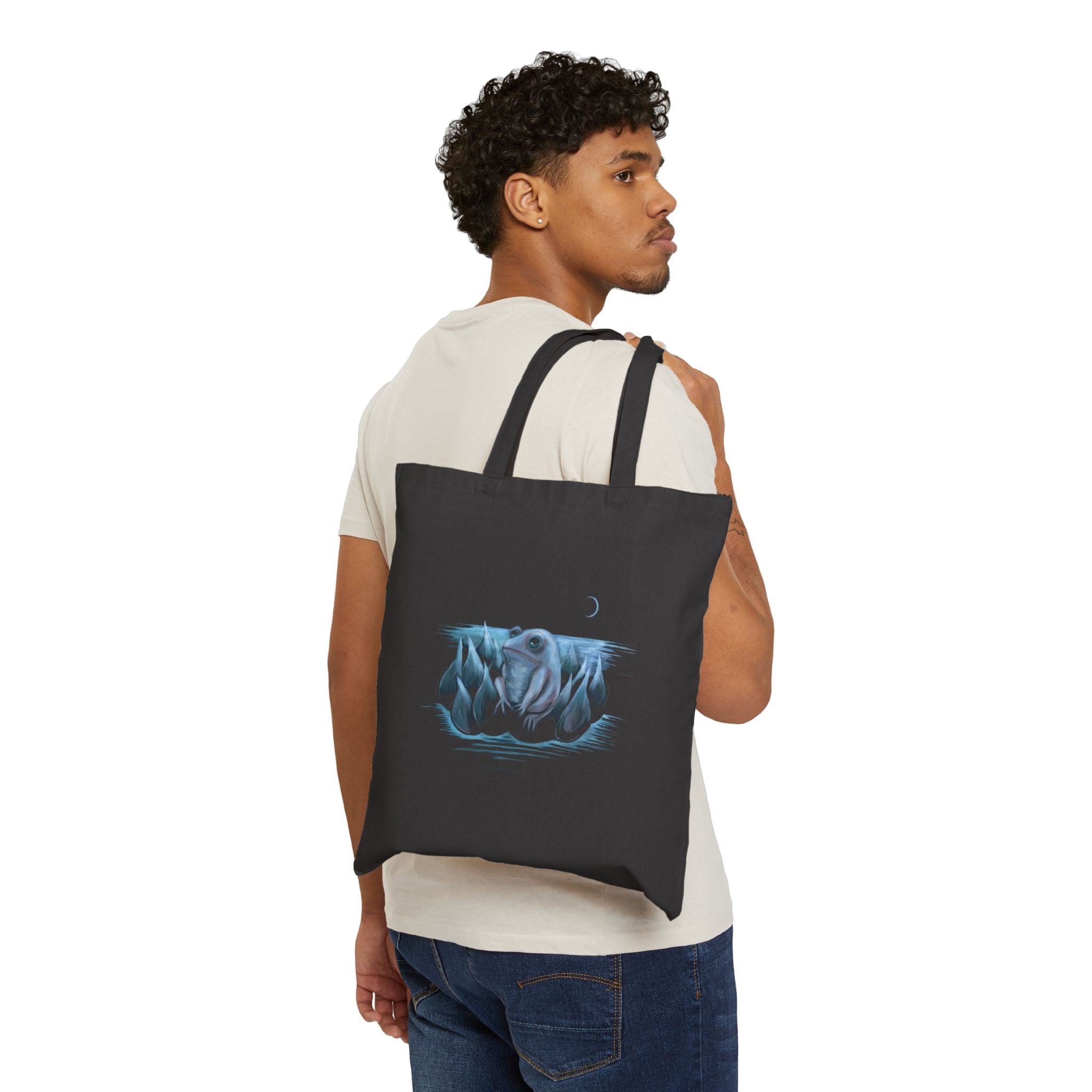 Frog on Lotus Canvas Tote — Nightwater Botanical Beach Bag