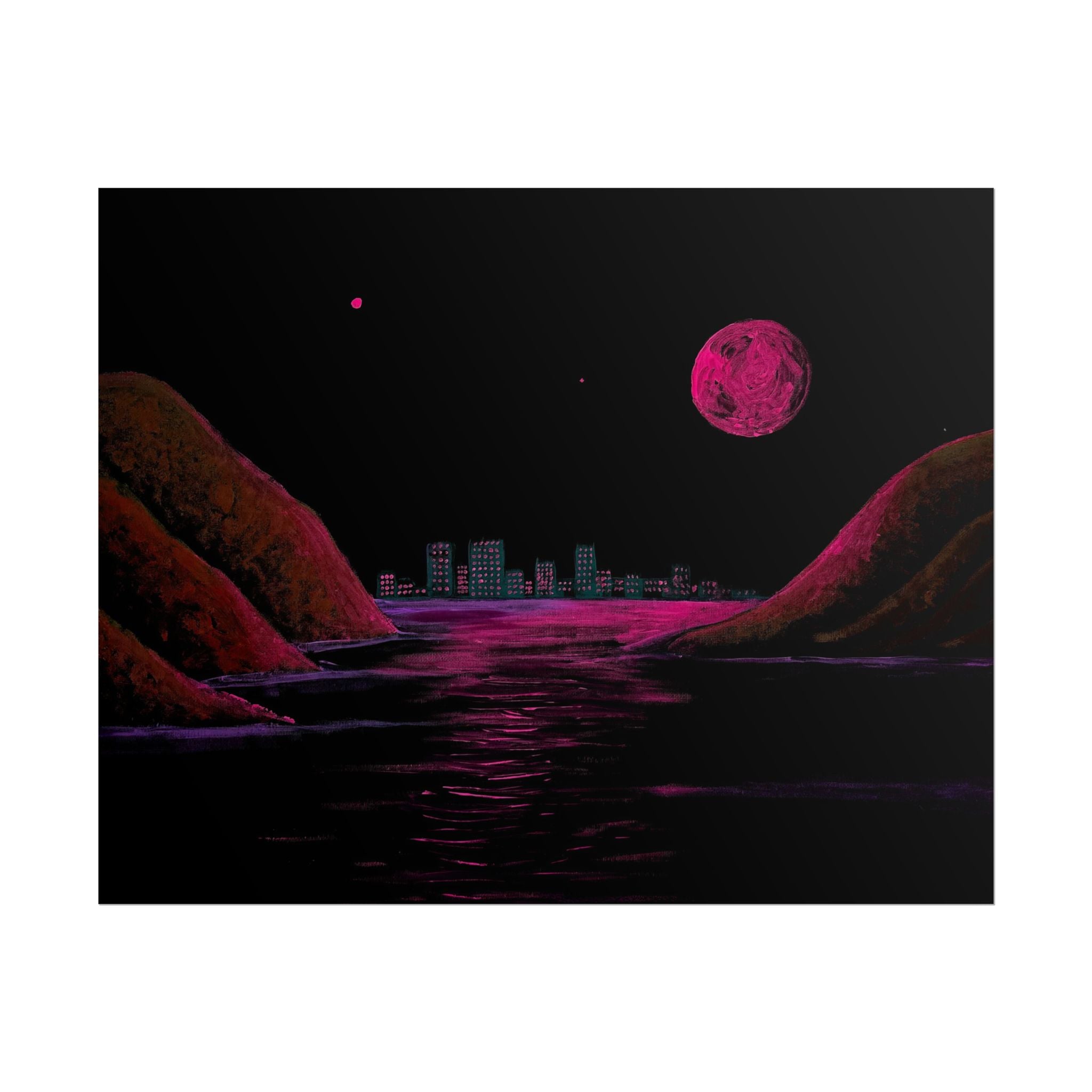 Retro Neon Coastal Cityscape Poster