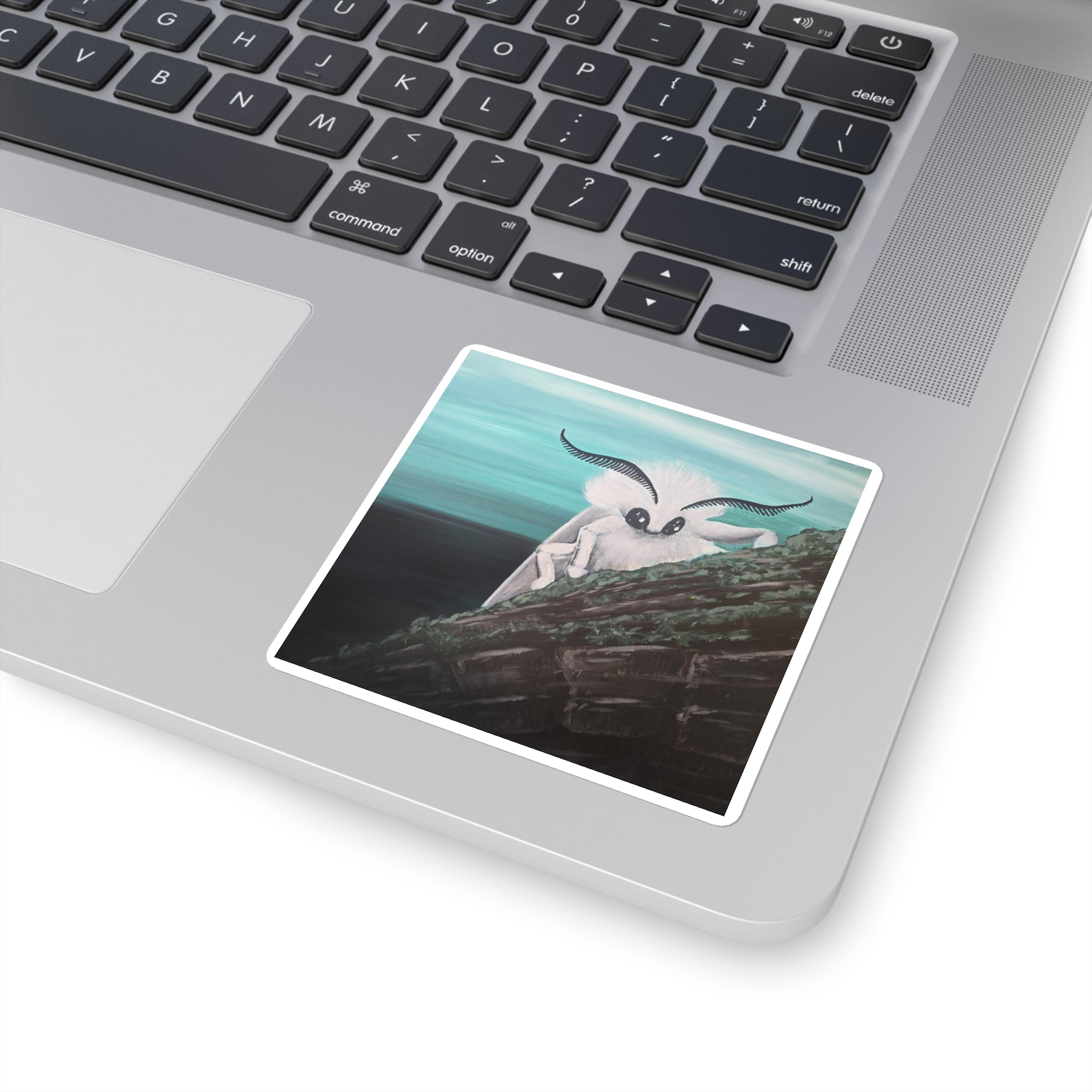 Poodle Moth Square Sticker — Whimsical Insect Laptop Decal