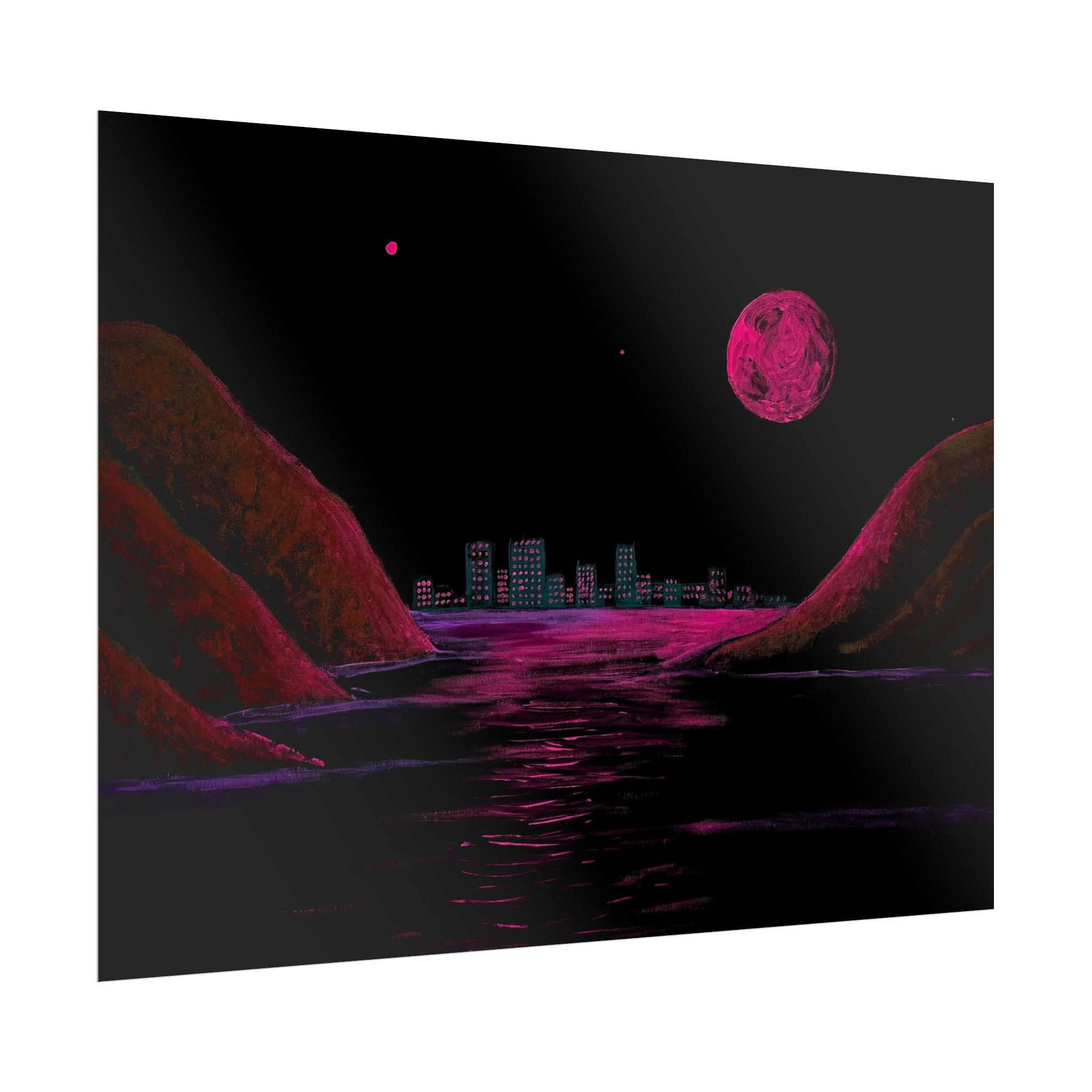 Retro Neon Coastal Cityscape Poster