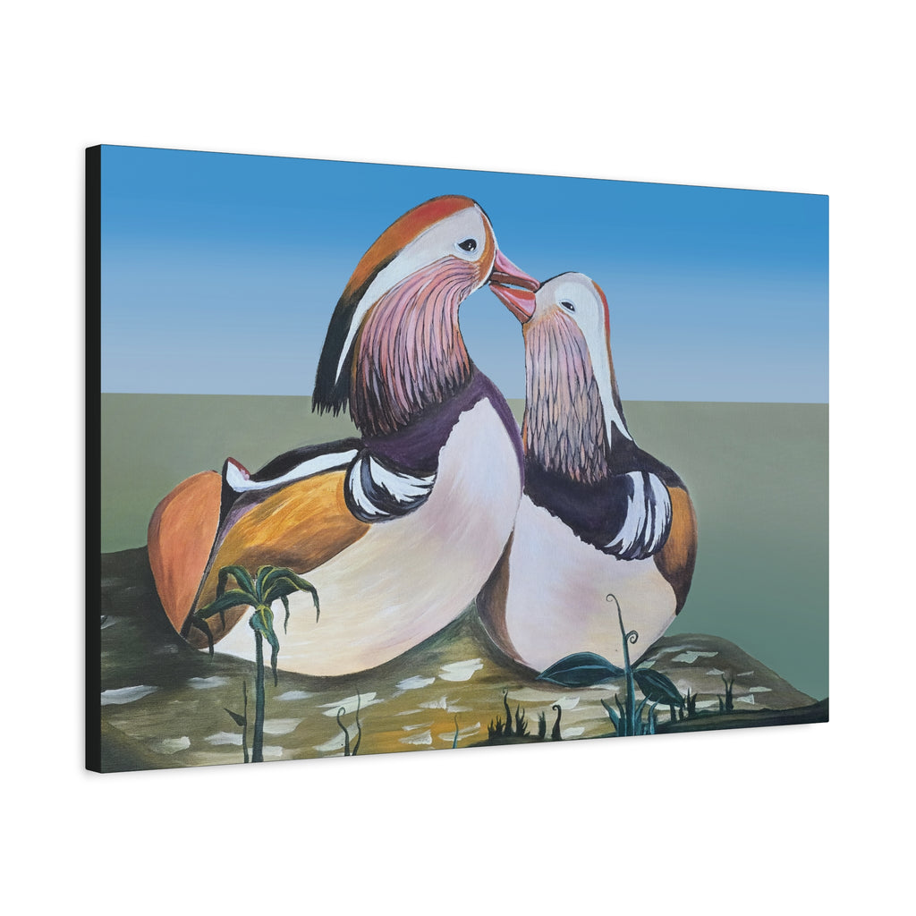 Lucky Ducks —— Mandarin Duck Pair Canvas Print