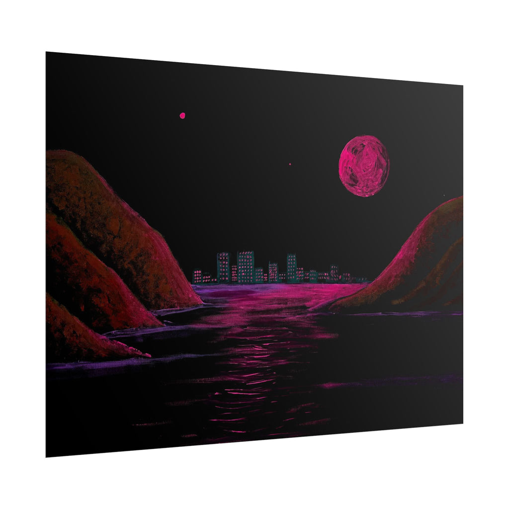 Retro Neon Coastal Cityscape Poster