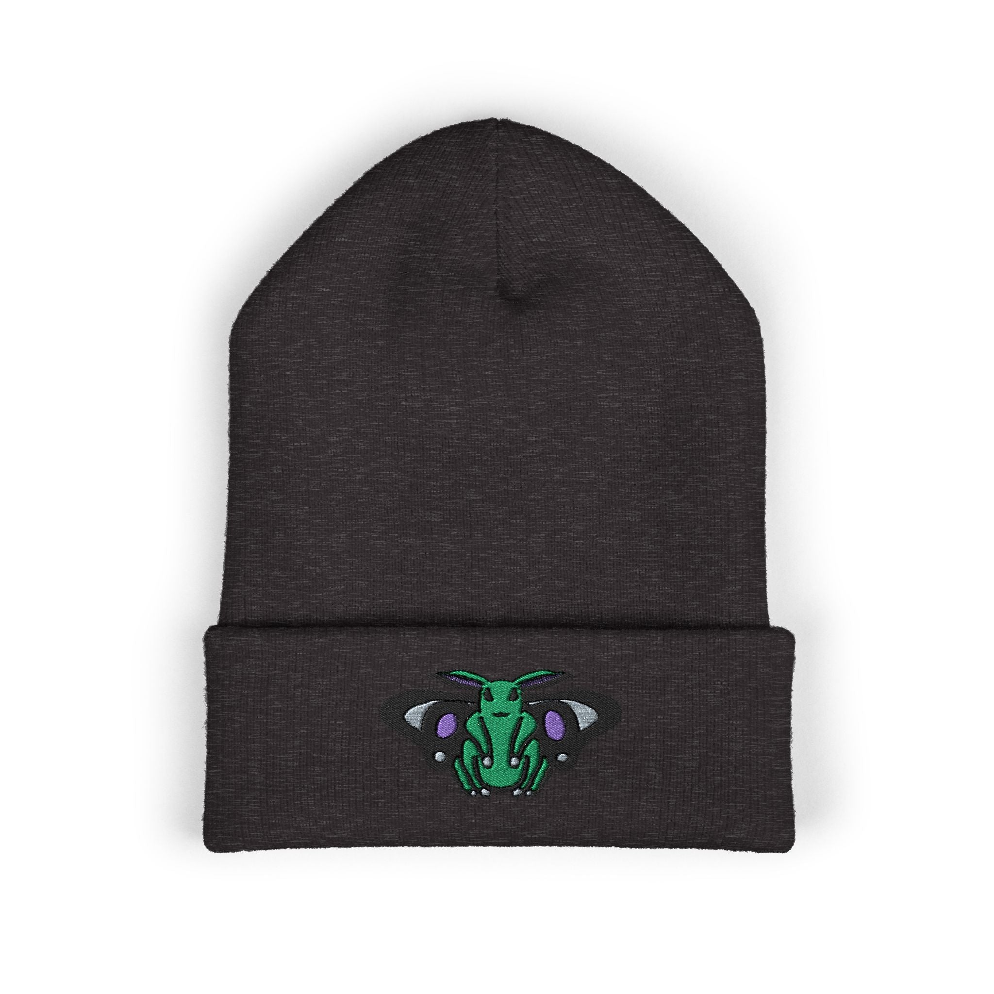 Poodle Moth Embroidered Beanie — Cuffed Knit Nightscape Moth Beanie