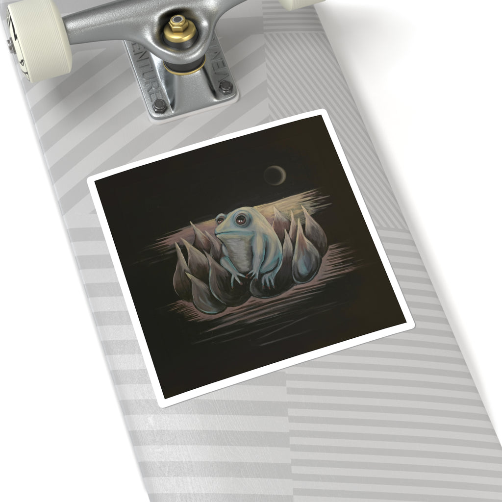 Frog on Lotus Square Sticker — Cute Nighttime Amphibian Art