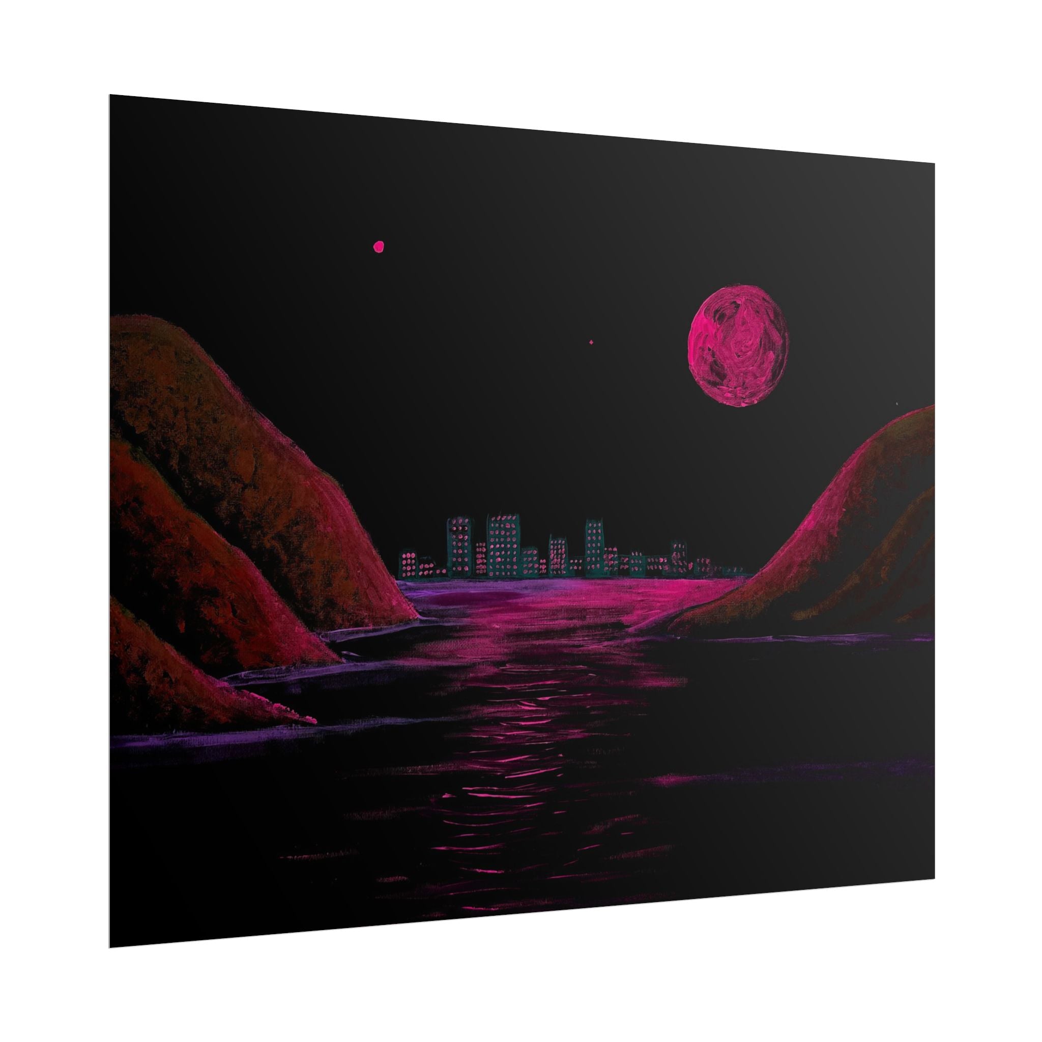 Retro Neon Coastal Cityscape Poster