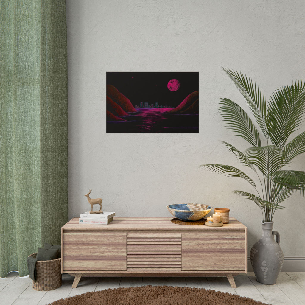 Retro Neon Coastal Cityscape Poster