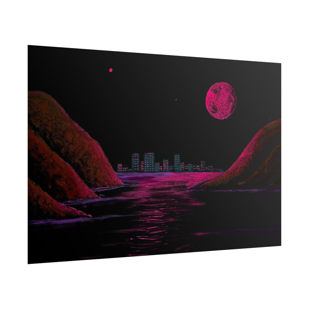 Retro Neon Coastal Cityscape Poster