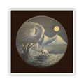 Moonlit Fennoc Fox Square Sticker — Vintage Nightscape Laptop Decal