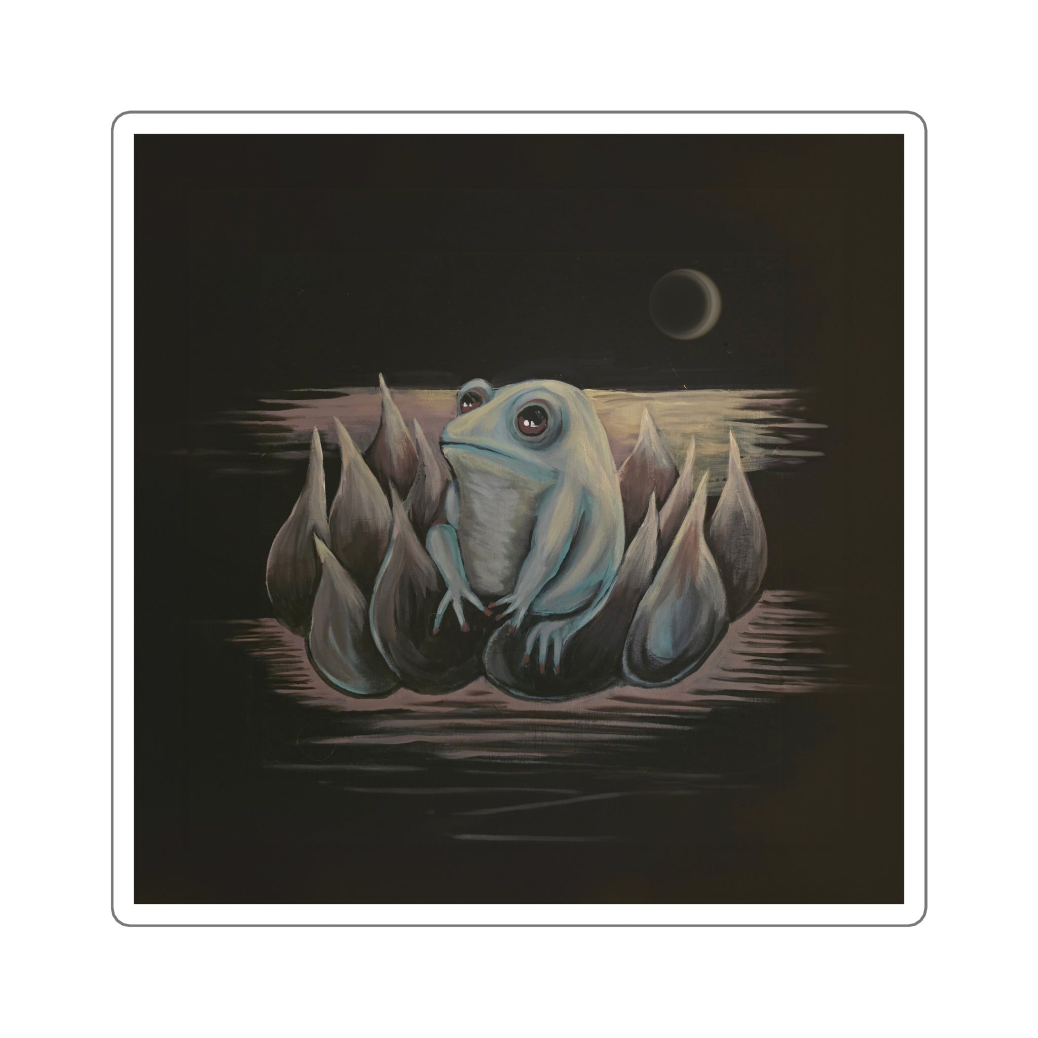 Frog on Lotus Square Sticker — Cute Nighttime Amphibian Art
