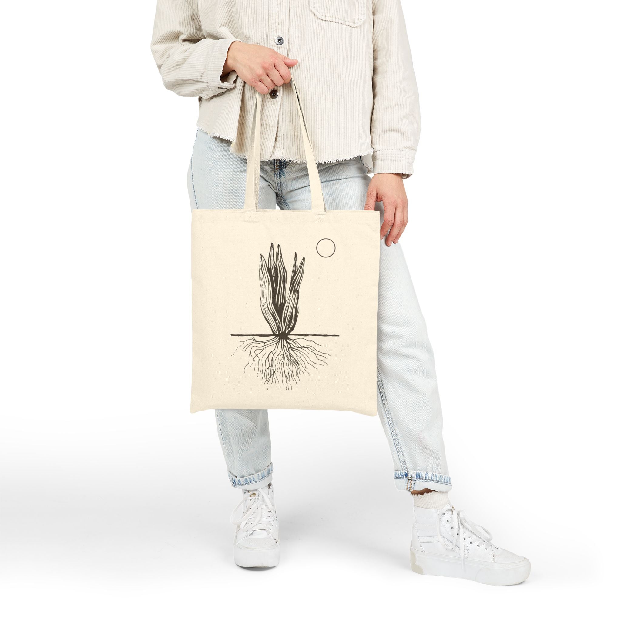 Botanical Roots Tote Bag — Minimal Plant Illustration Cotton Canvas Tote