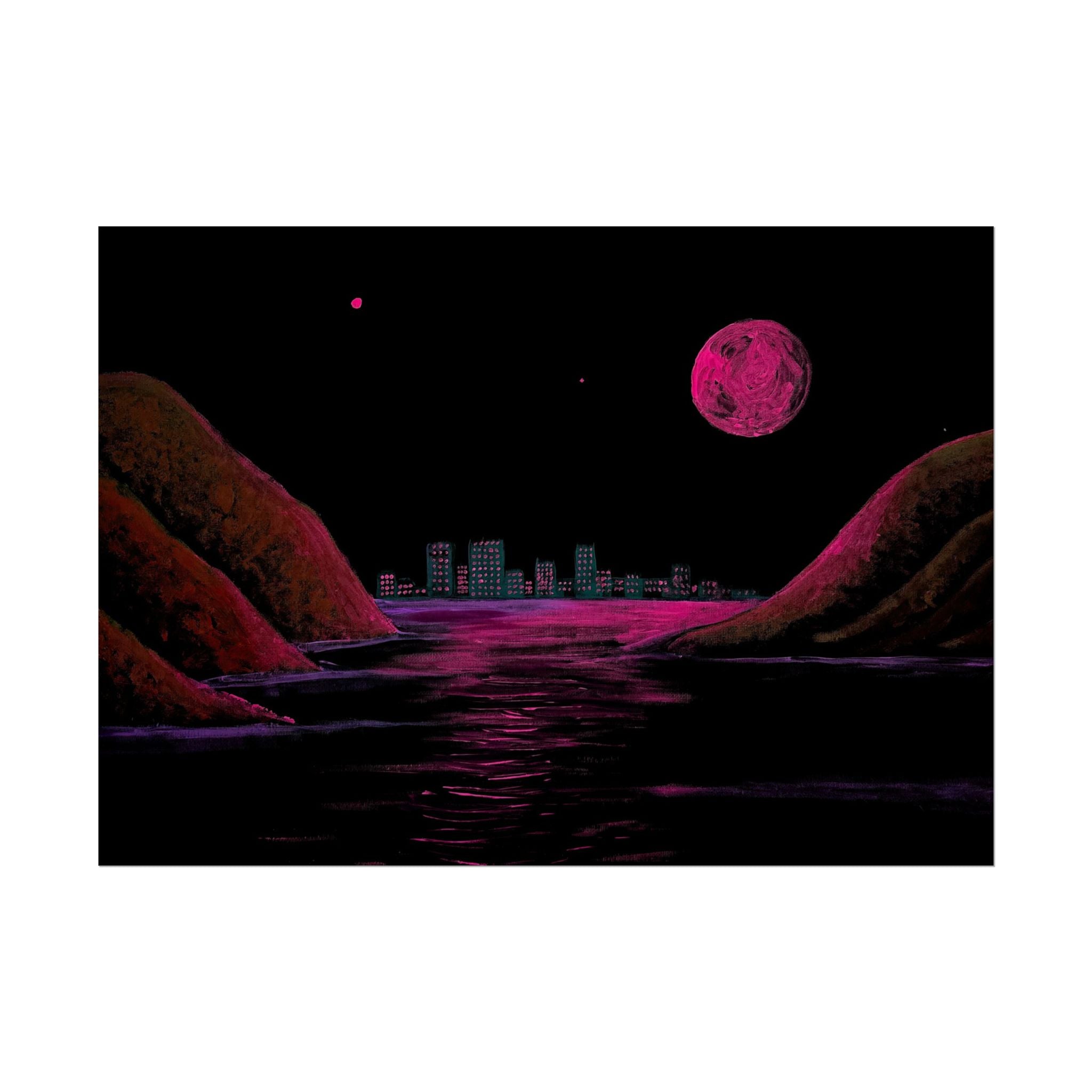 Retro Neon Coastal Cityscape Poster