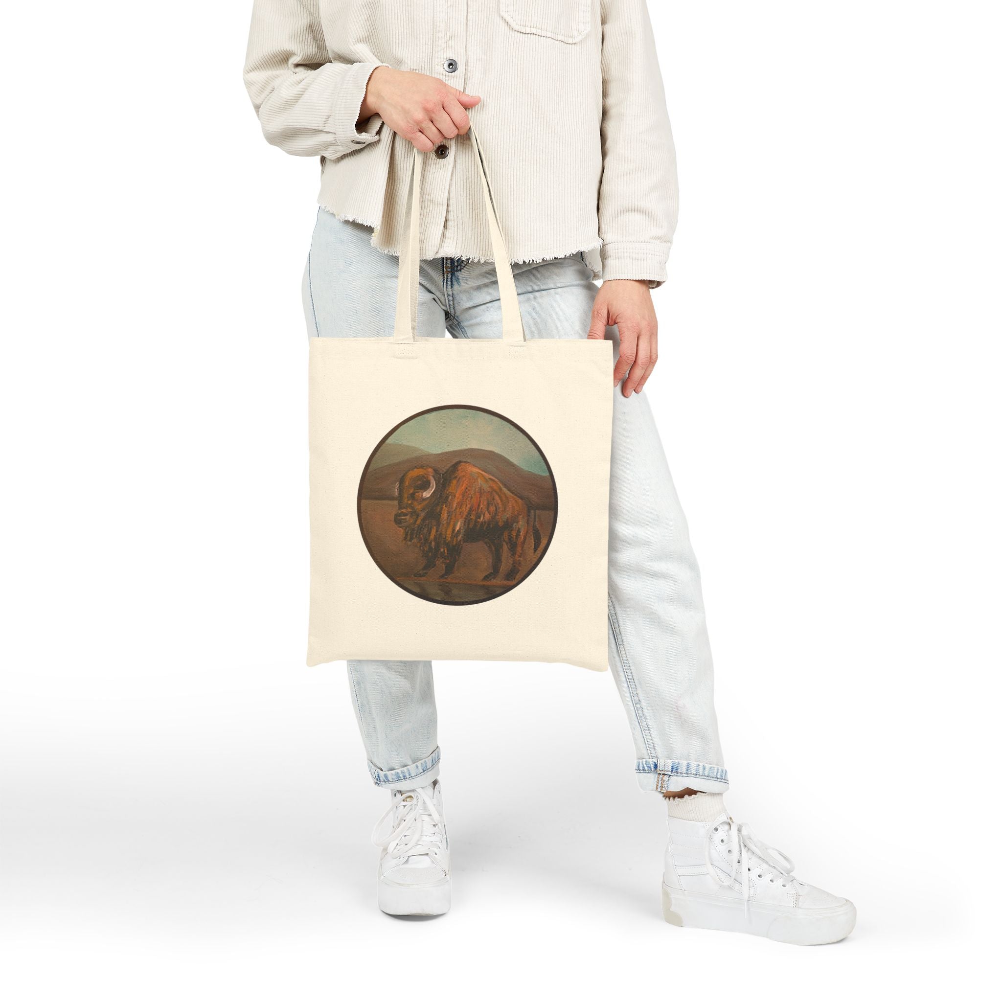 Buffalo Canvas Tote Bag — Vintage Wildlife Art Cotton Shopper