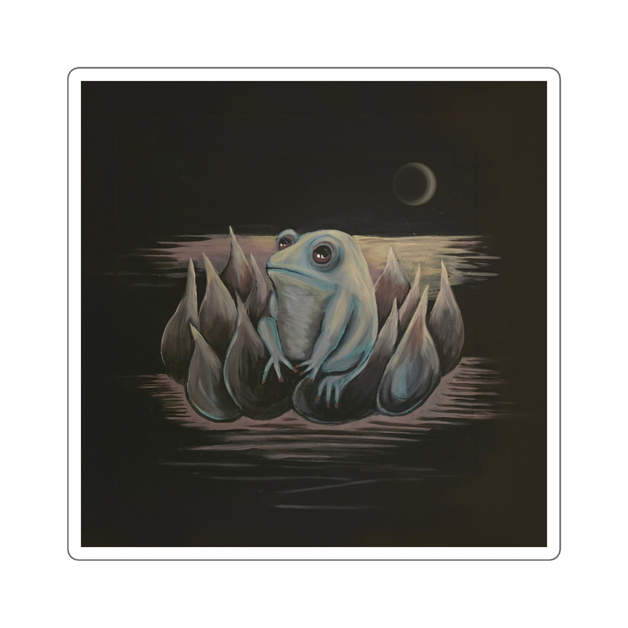 Frog on Lotus Square Sticker — Cute Nighttime Amphibian Art