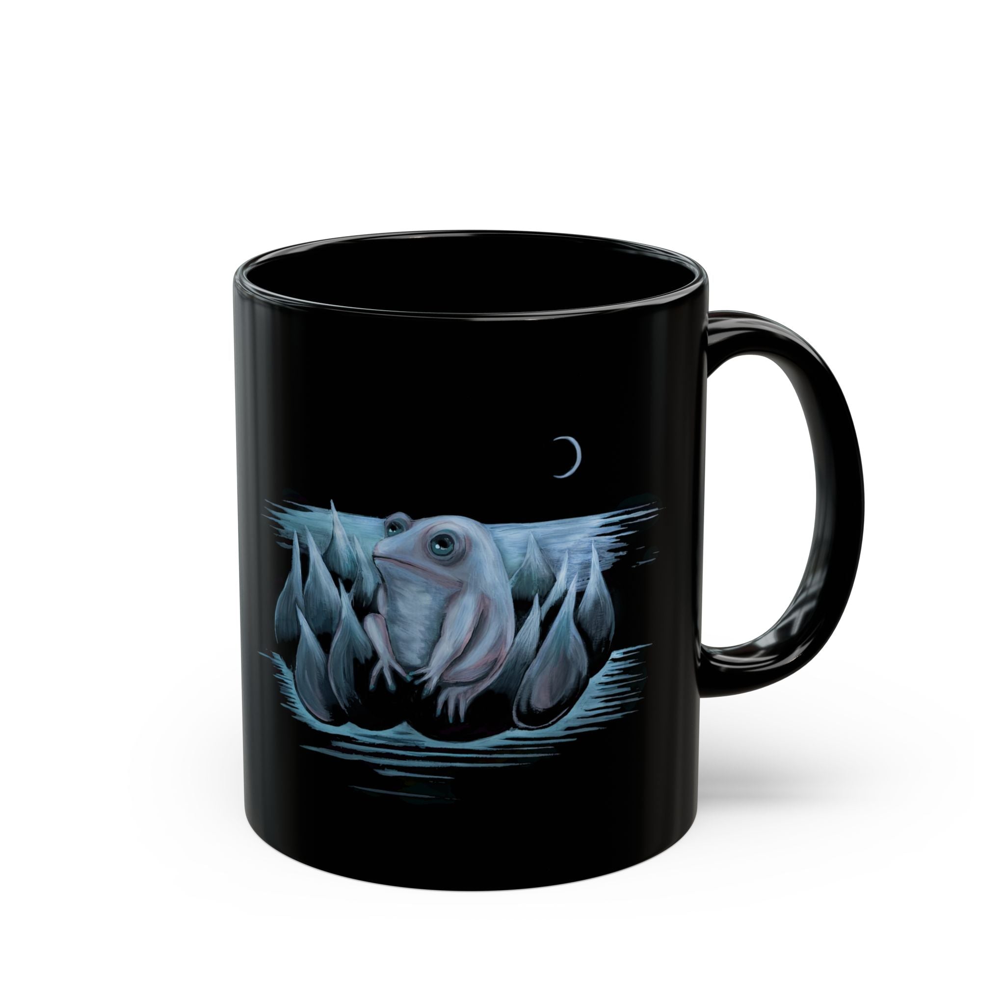 Frog on Lotus Moonlight Black Mug — 11oz & 15oz