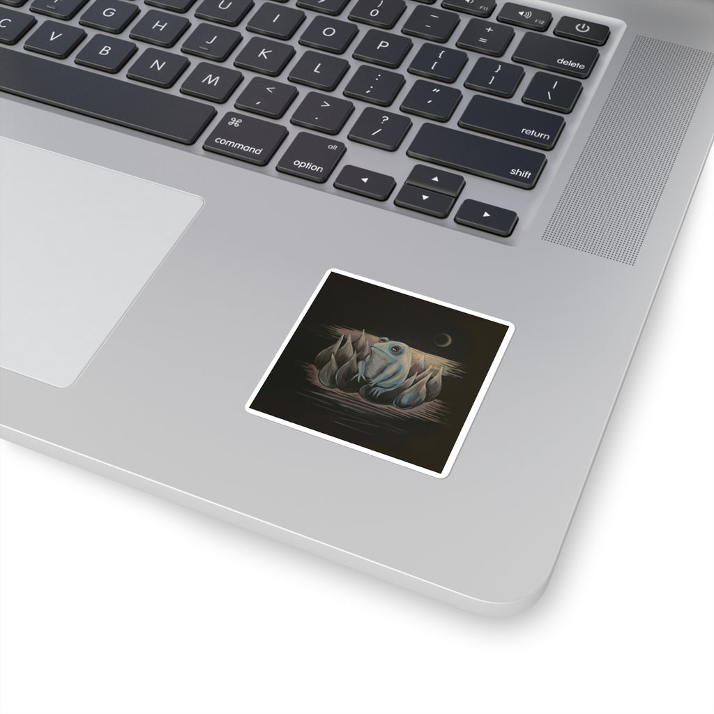 Frog on Lotus Square Sticker — Cute Nighttime Amphibian Art
