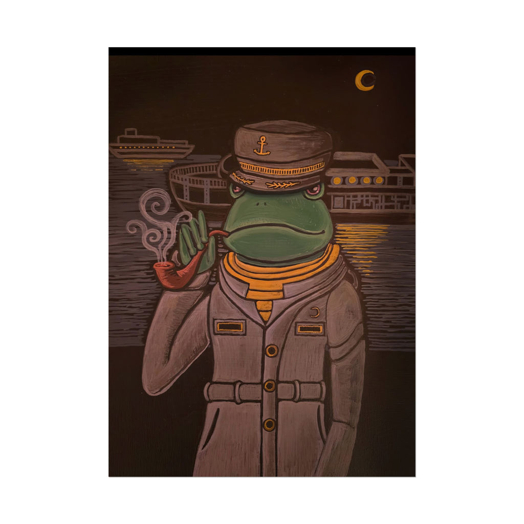 Frog Ship Captain Rolled Poster — Vintage Nautical Frog with Pipe Art Print