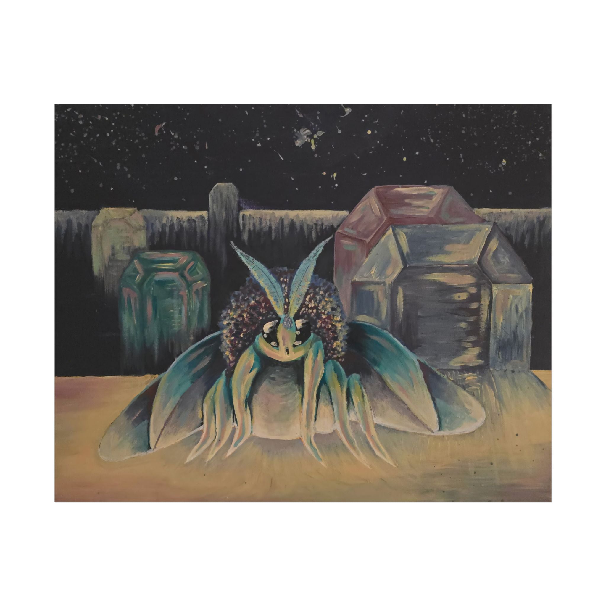 Poodle Moth Nightscape Art Poster
