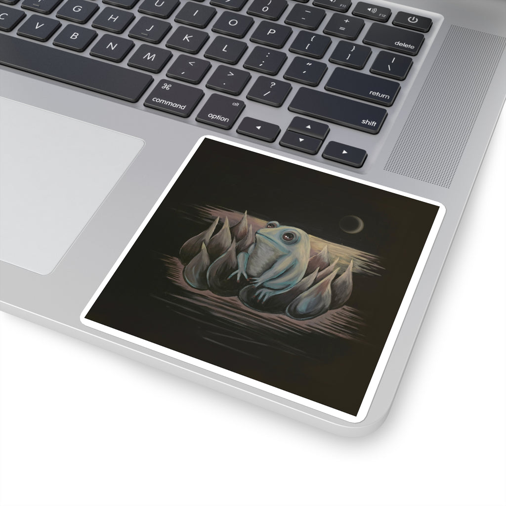 Frog on Lotus Square Sticker — Cute Nighttime Amphibian Art
