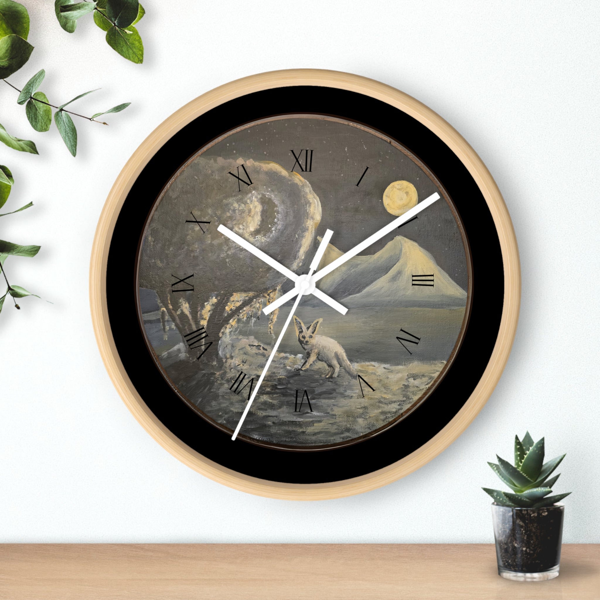 Moonlit Fennoc Fox Wall Clock Edition — Vintage Nightscape Decorative Clock