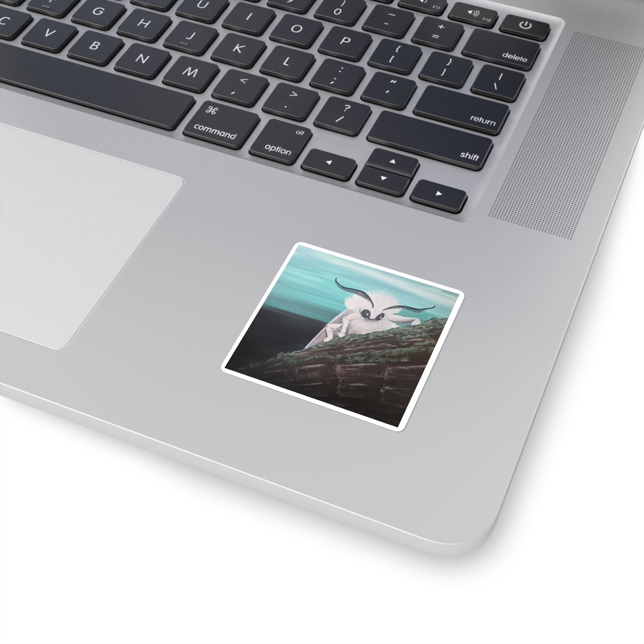Poodle Moth Square Sticker — Whimsical Insect Laptop Decal