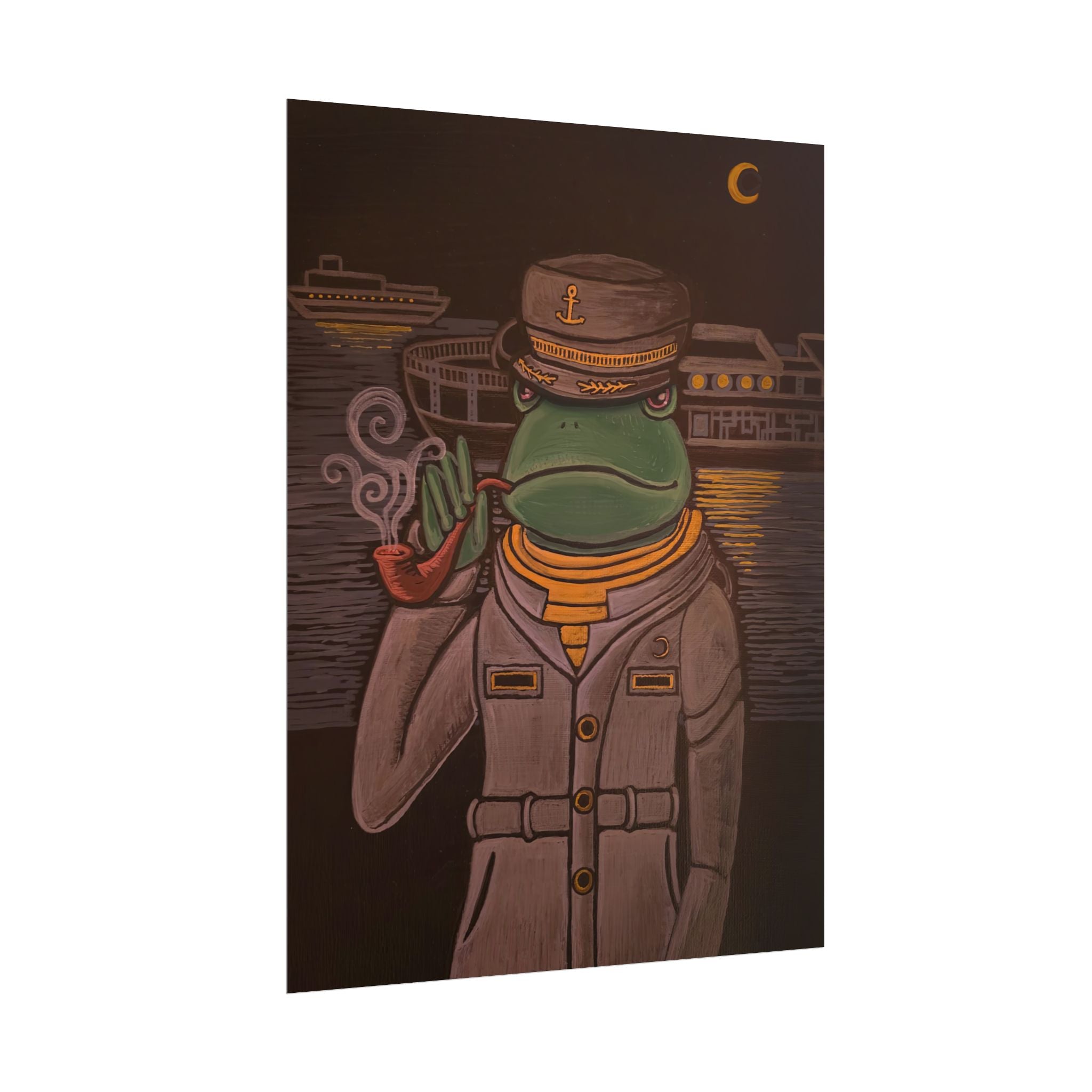 Frog Ship Captain Rolled Poster — Vintage Nautical Frog with Pipe Art Print