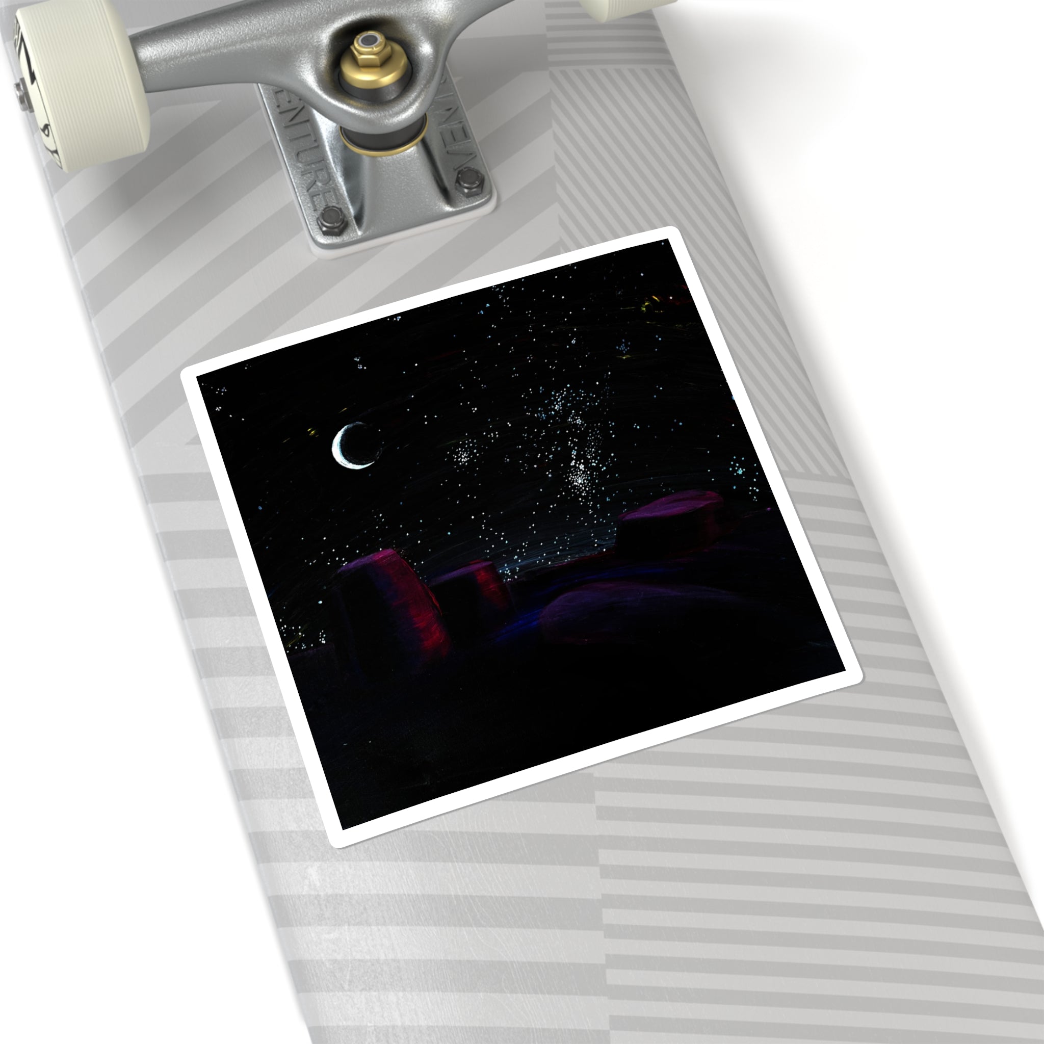 Night Sky Square Sticker — Crescent Moon & Starry Desert Scene