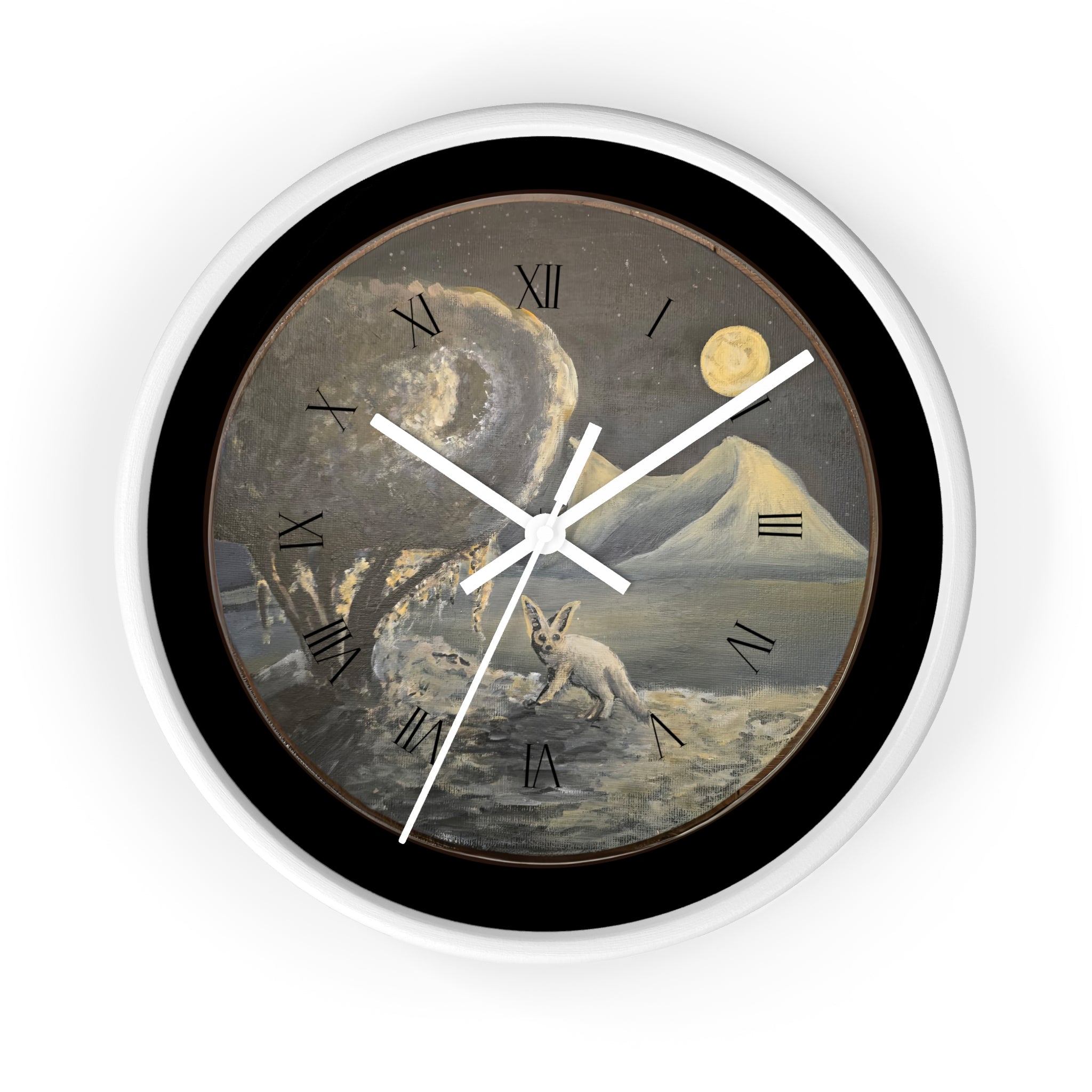 Moonlit Fennoc Fox Wall Clock Edition — Vintage Nightscape Decorative Clock