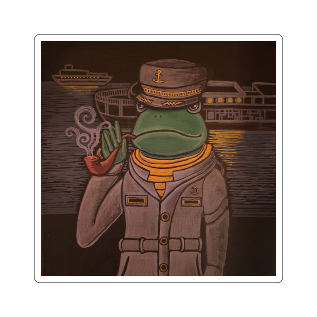 Frog Ship Captain Moonlit Harbor Sticker