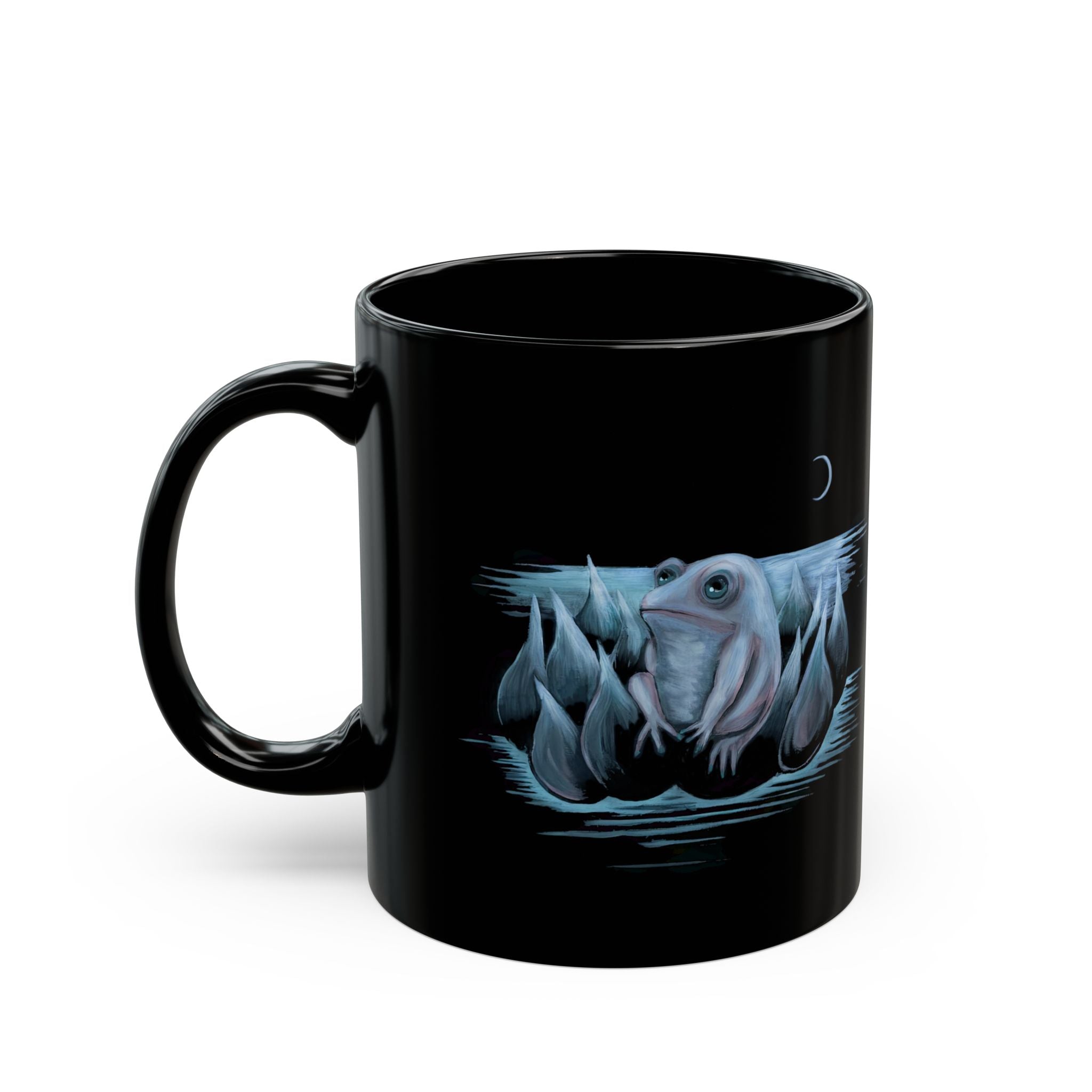 Frog on Lotus Moonlight Black Mug — 11oz & 15oz