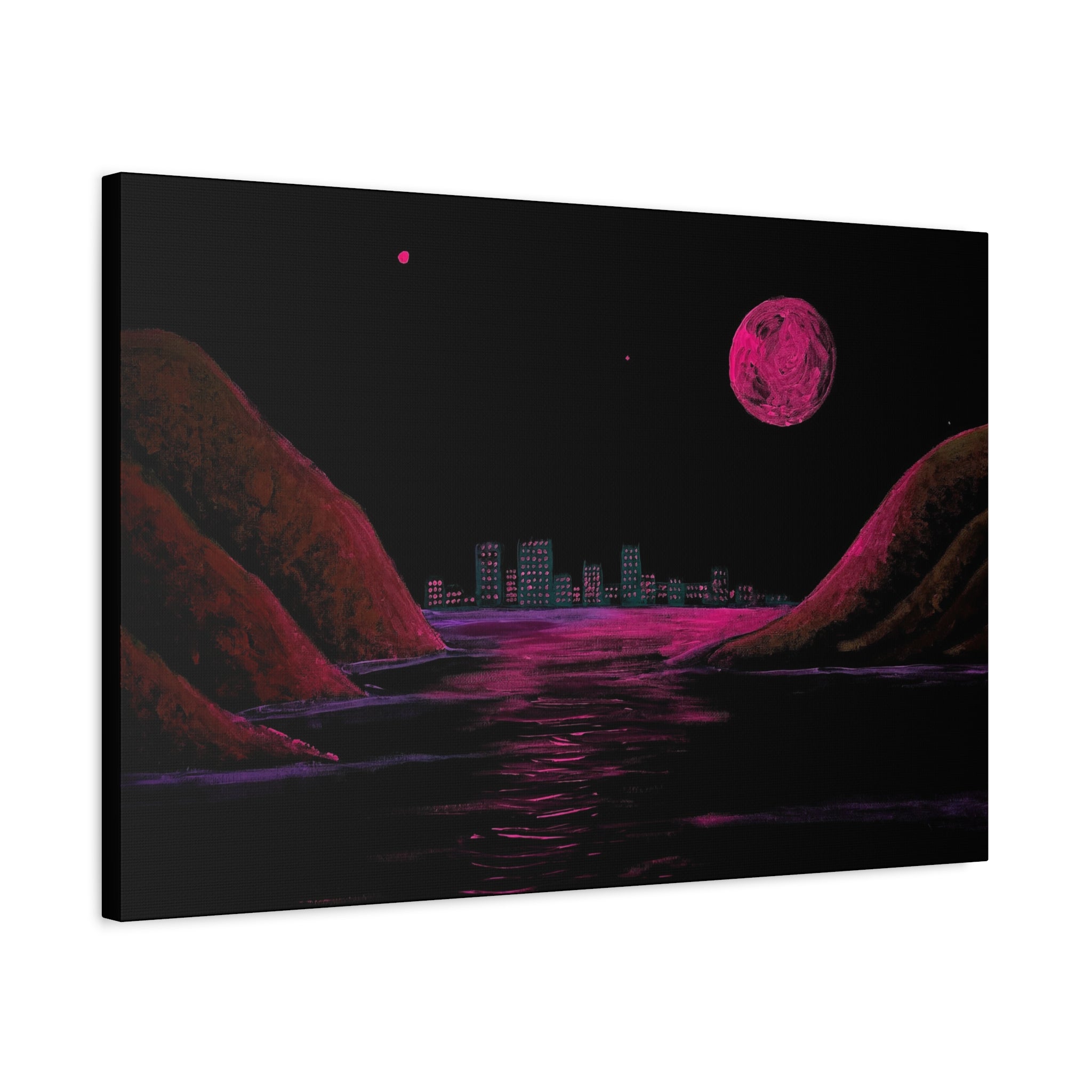 magenta / Neon Coastal City Canvas Print