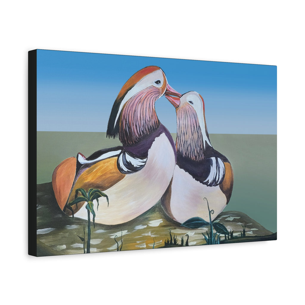 Lucky Ducks —— Mandarin Duck Pair Canvas Print