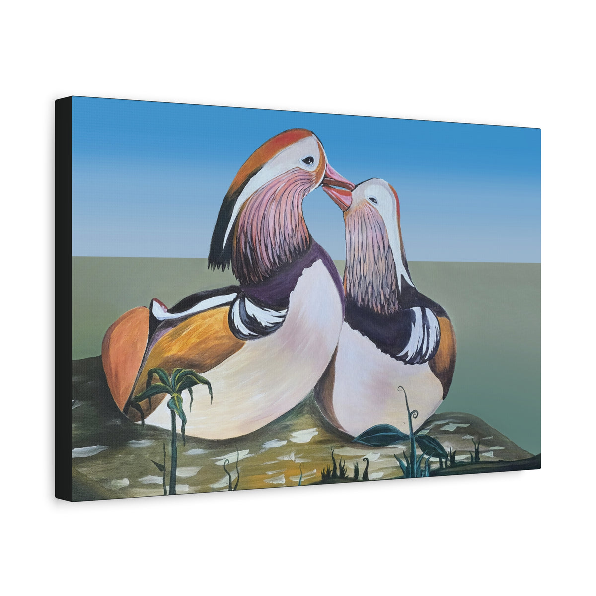 Lucky Ducks —— Mandarin Duck Pair Canvas Print