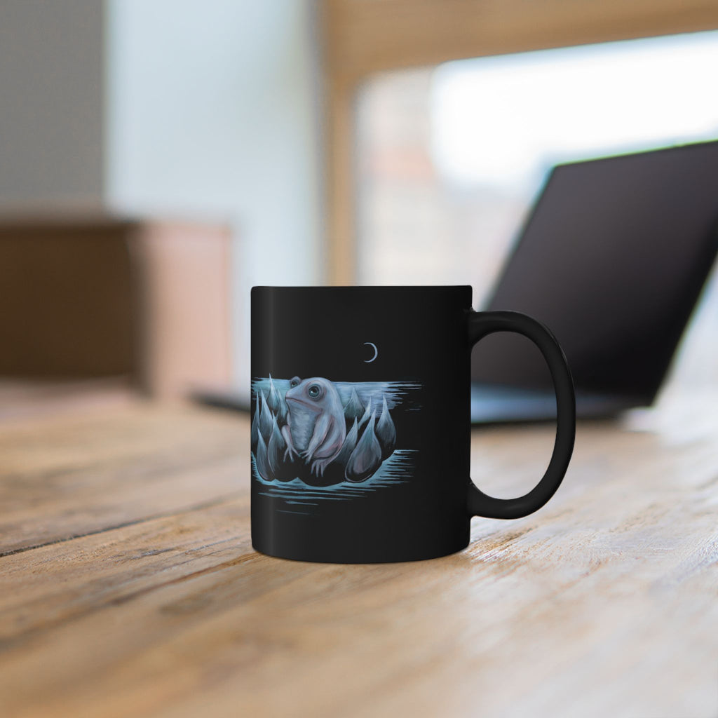 Frog on Lotus Moonlight Black Mug — 11oz & 15oz