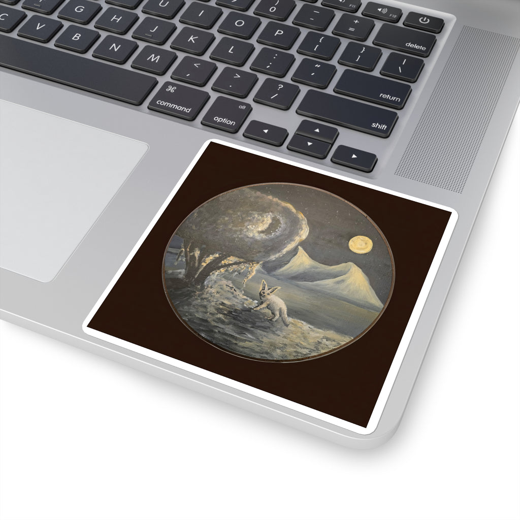 Moonlit Fennoc Fox Square Sticker — Vintage Nightscape Laptop Decal