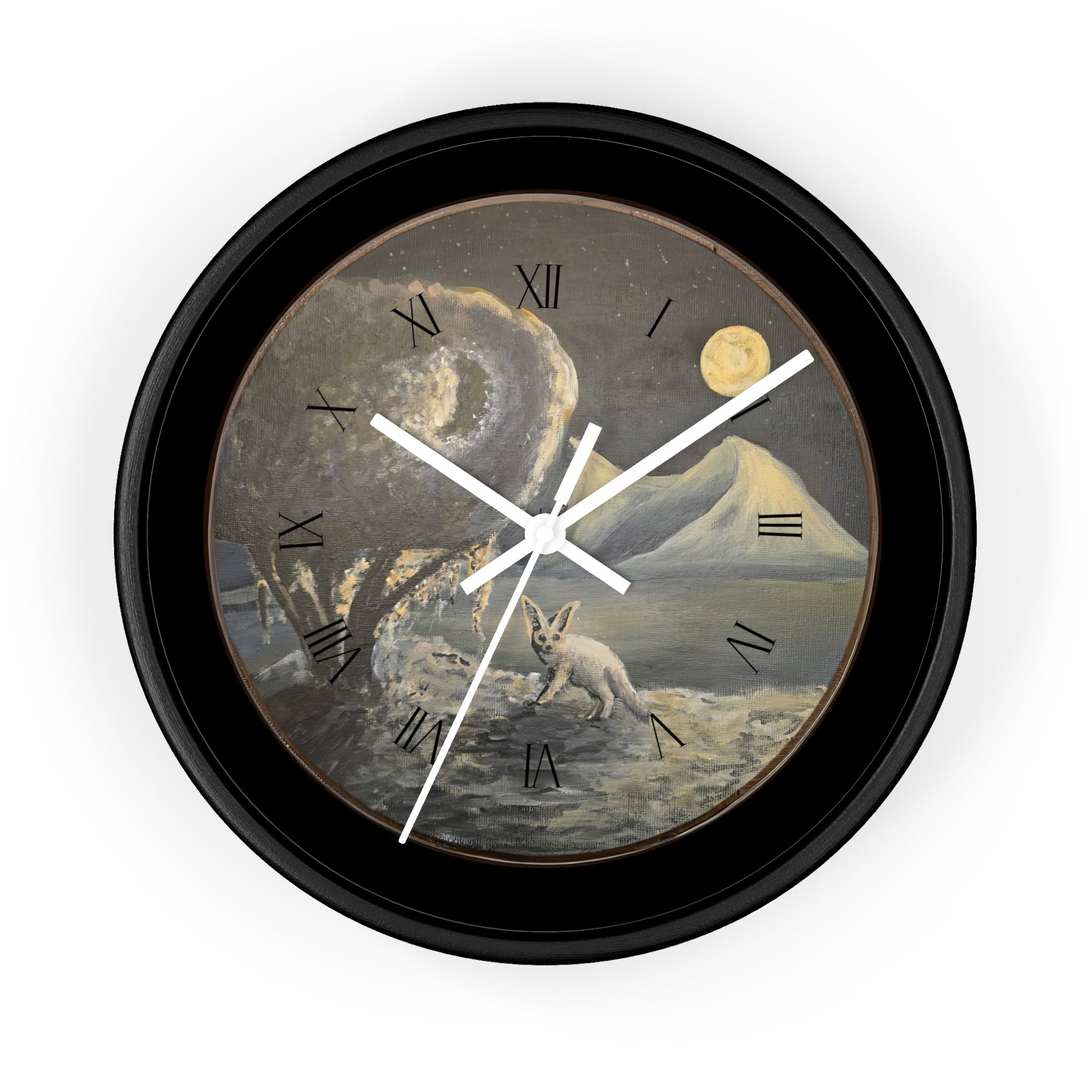 Moonlit Fennoc Fox Wall Clock Edition — Vintage Nightscape Decorative Clock