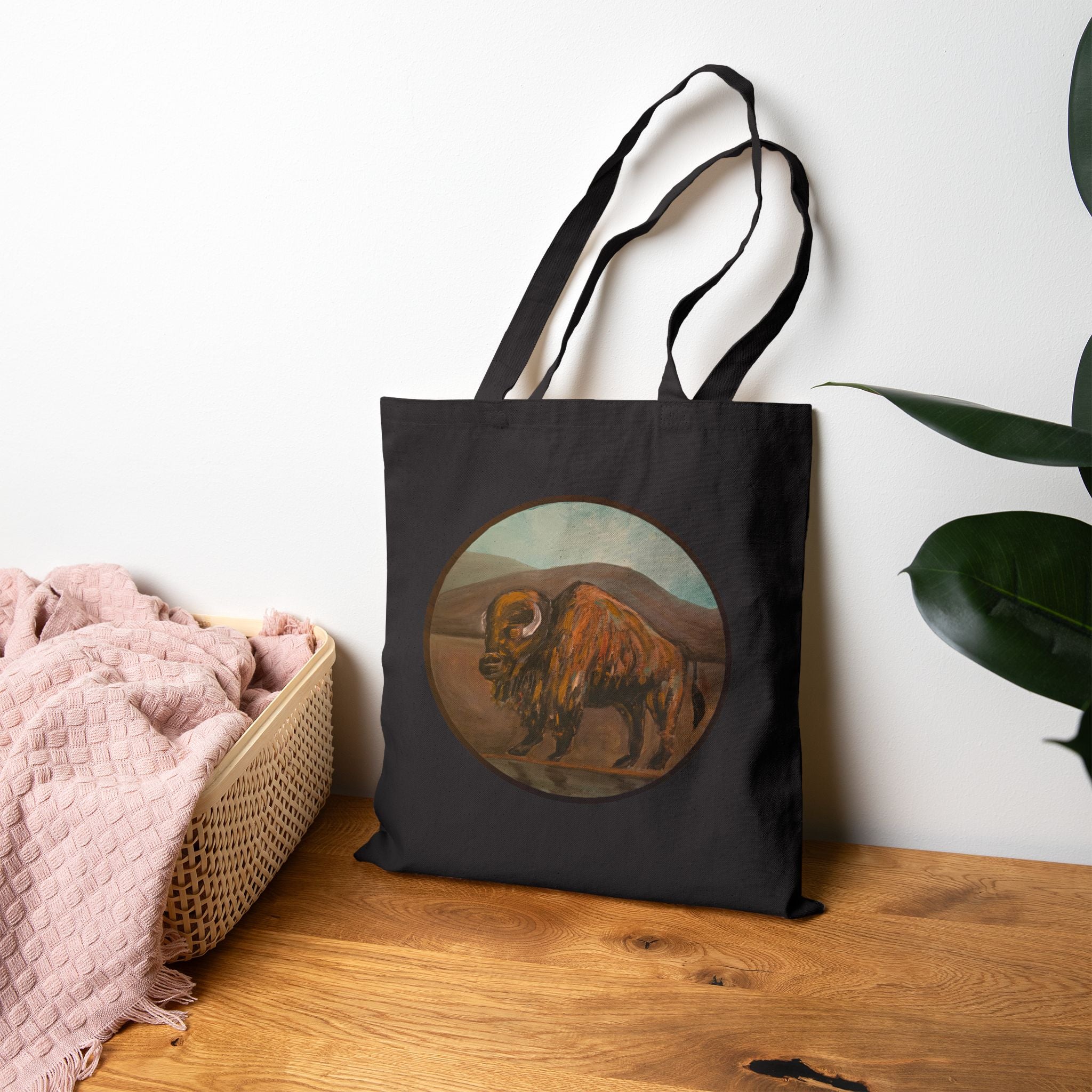 Buffalo Canvas Tote Bag — Vintage Wildlife Art Cotton Shopper