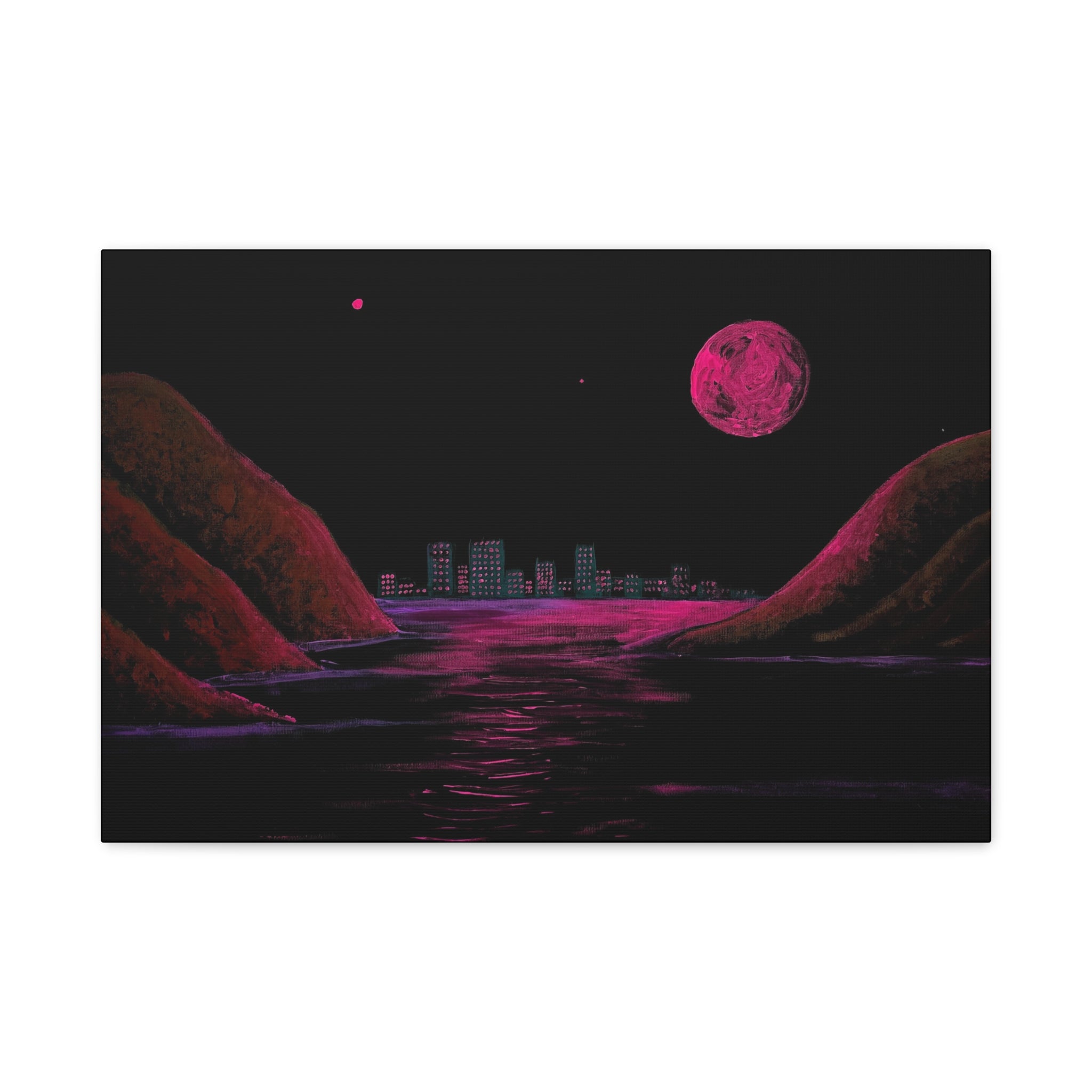 magenta / Neon Coastal City Canvas Print