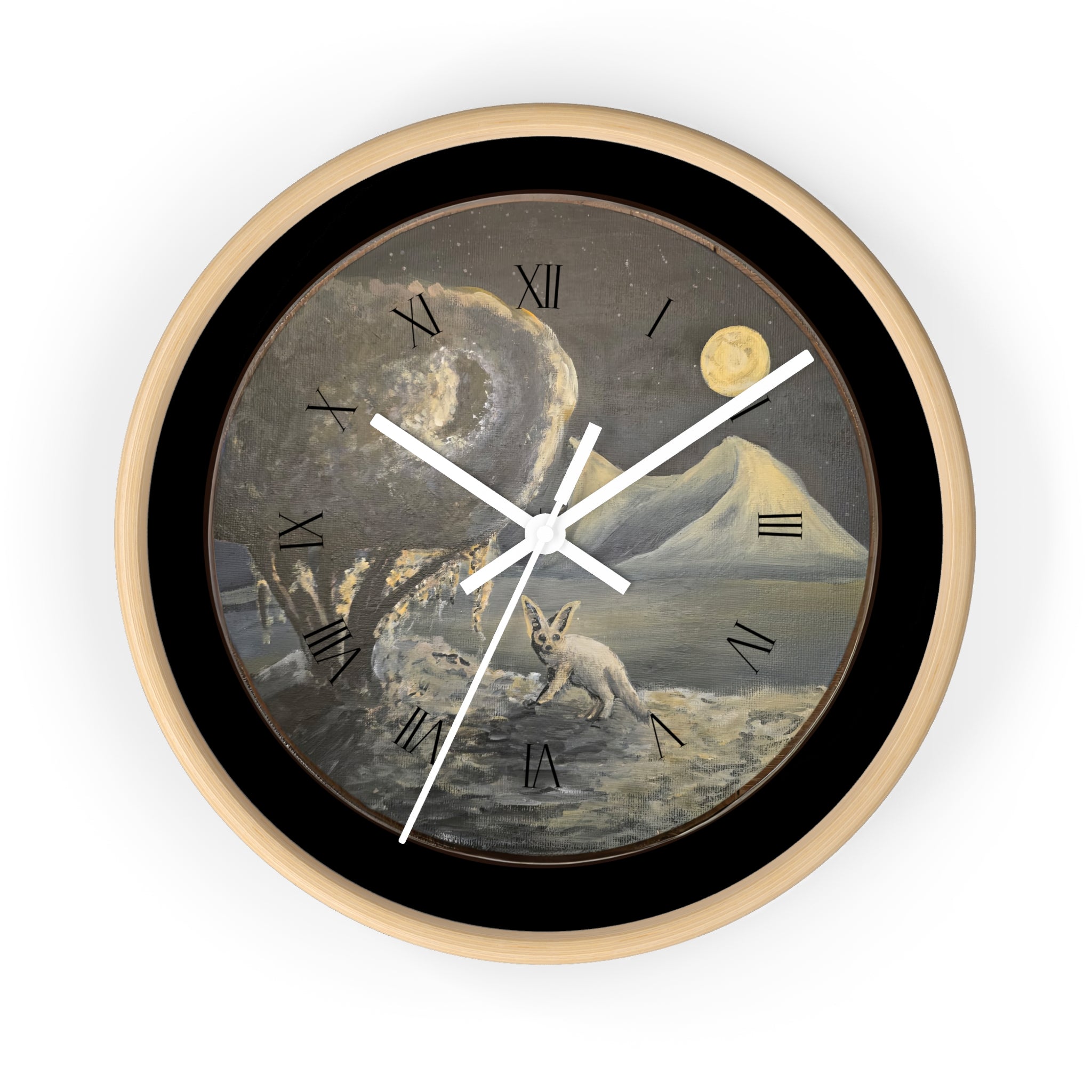 Moonlit Fennoc Fox Wall Clock Edition — Vintage Nightscape Decorative Clock